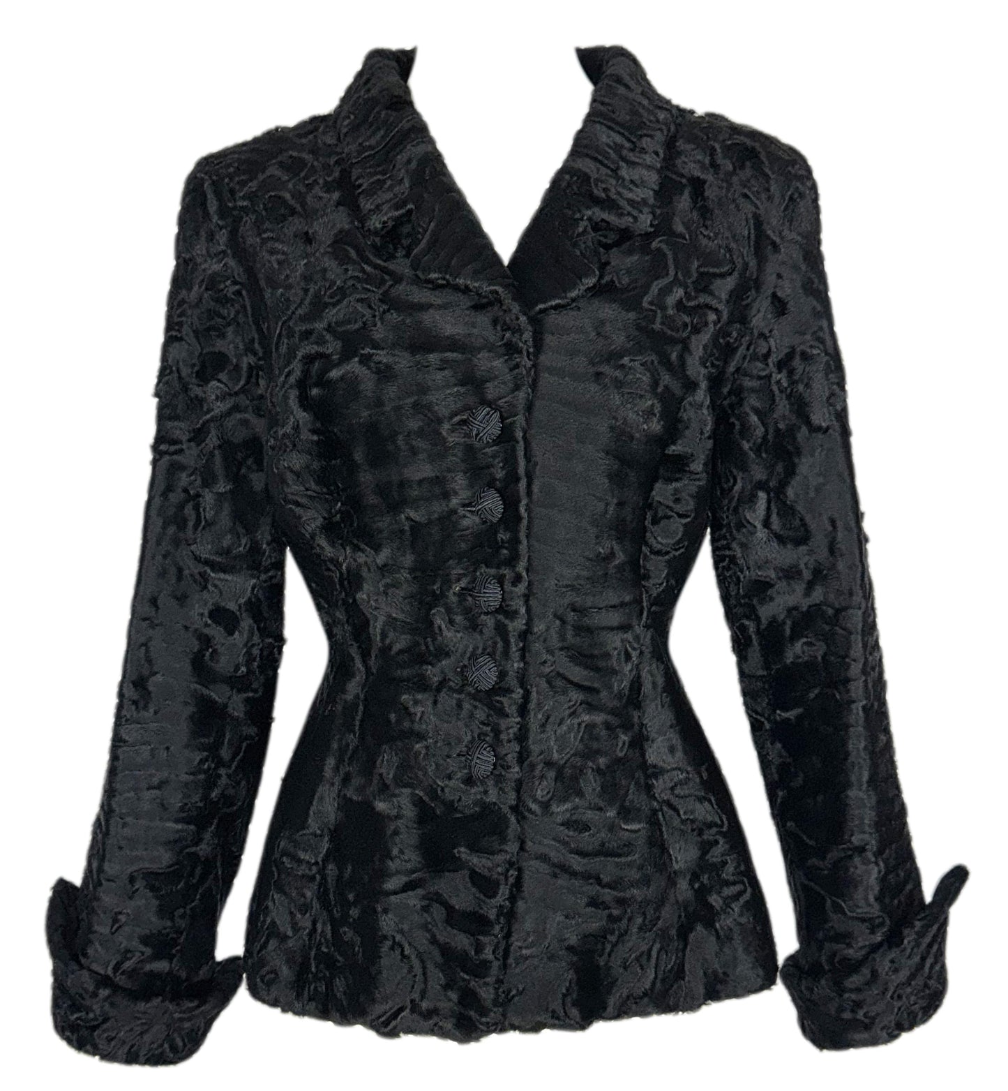 F/W 1997 Christian Dior by John Galliano Runway RARE Black Broadtail Fur Fitted Pin-Up Jacket
