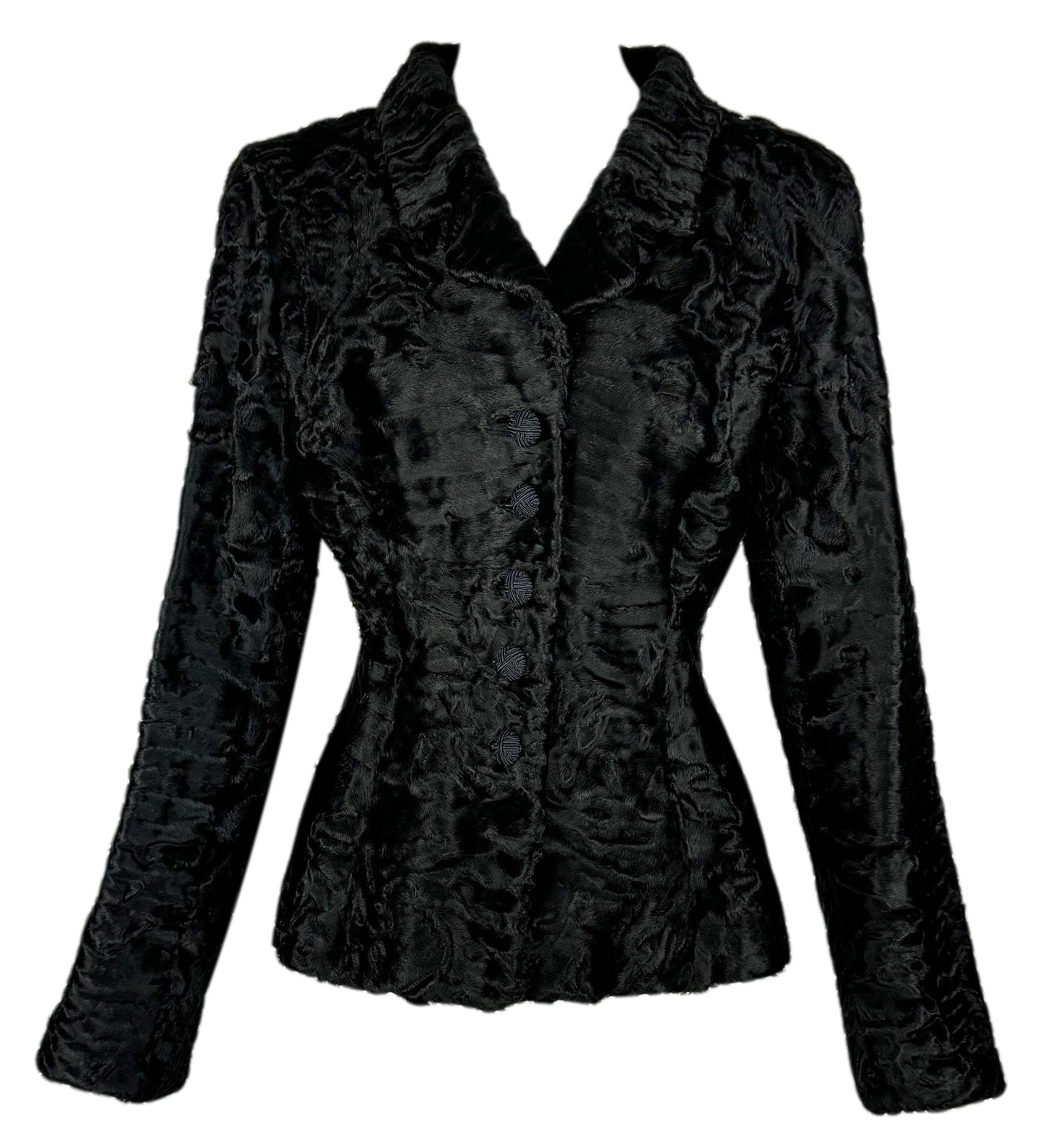 F/W 1997 Christian Dior by John Galliano Runway RARE Black Broadtail Fur Fitted Pin-Up Jacket