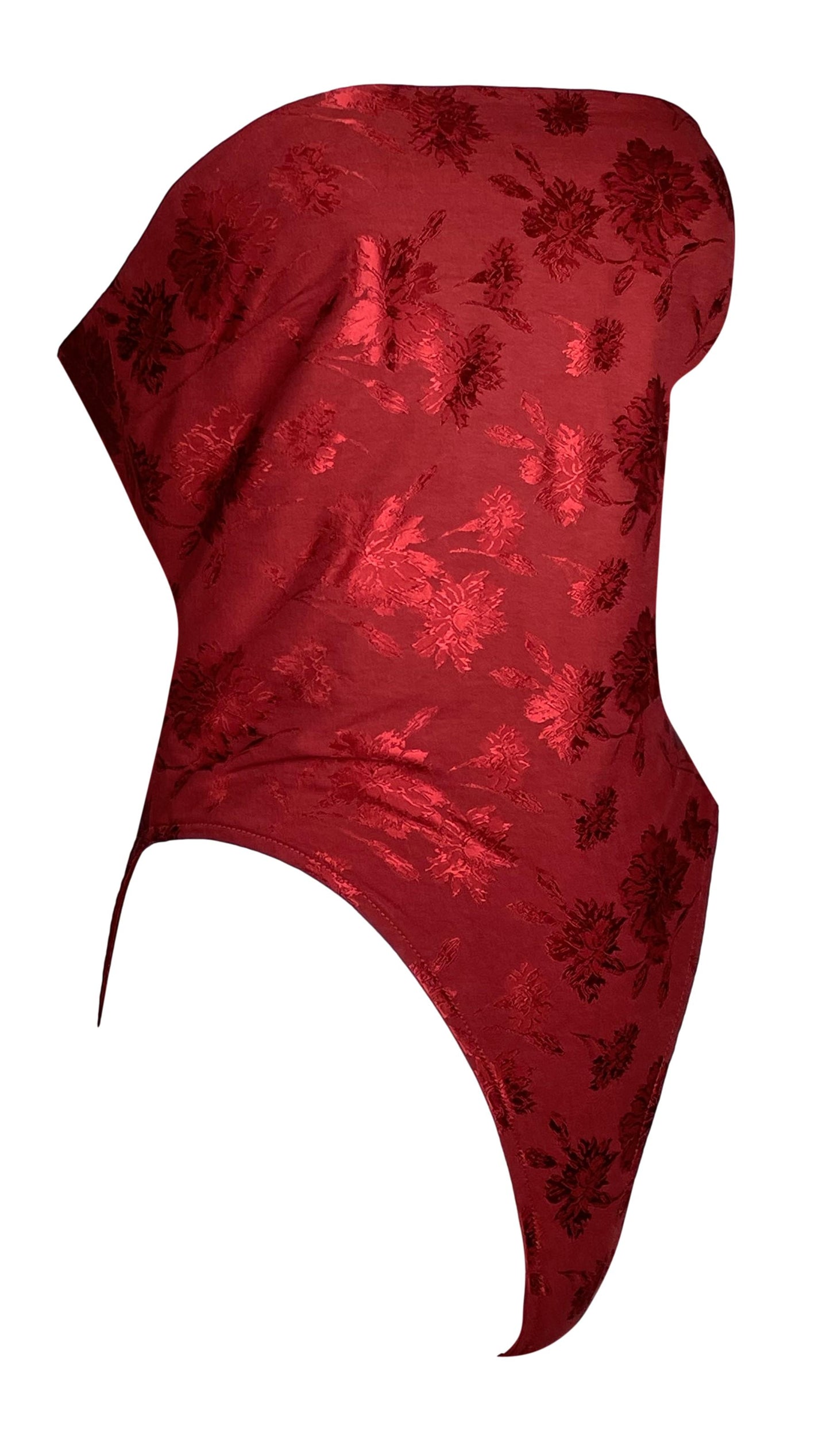 Vintage F/W 1997 Christian Dior by John Galliano Runway Red Strapless Chinoiserie Bodysuit Top