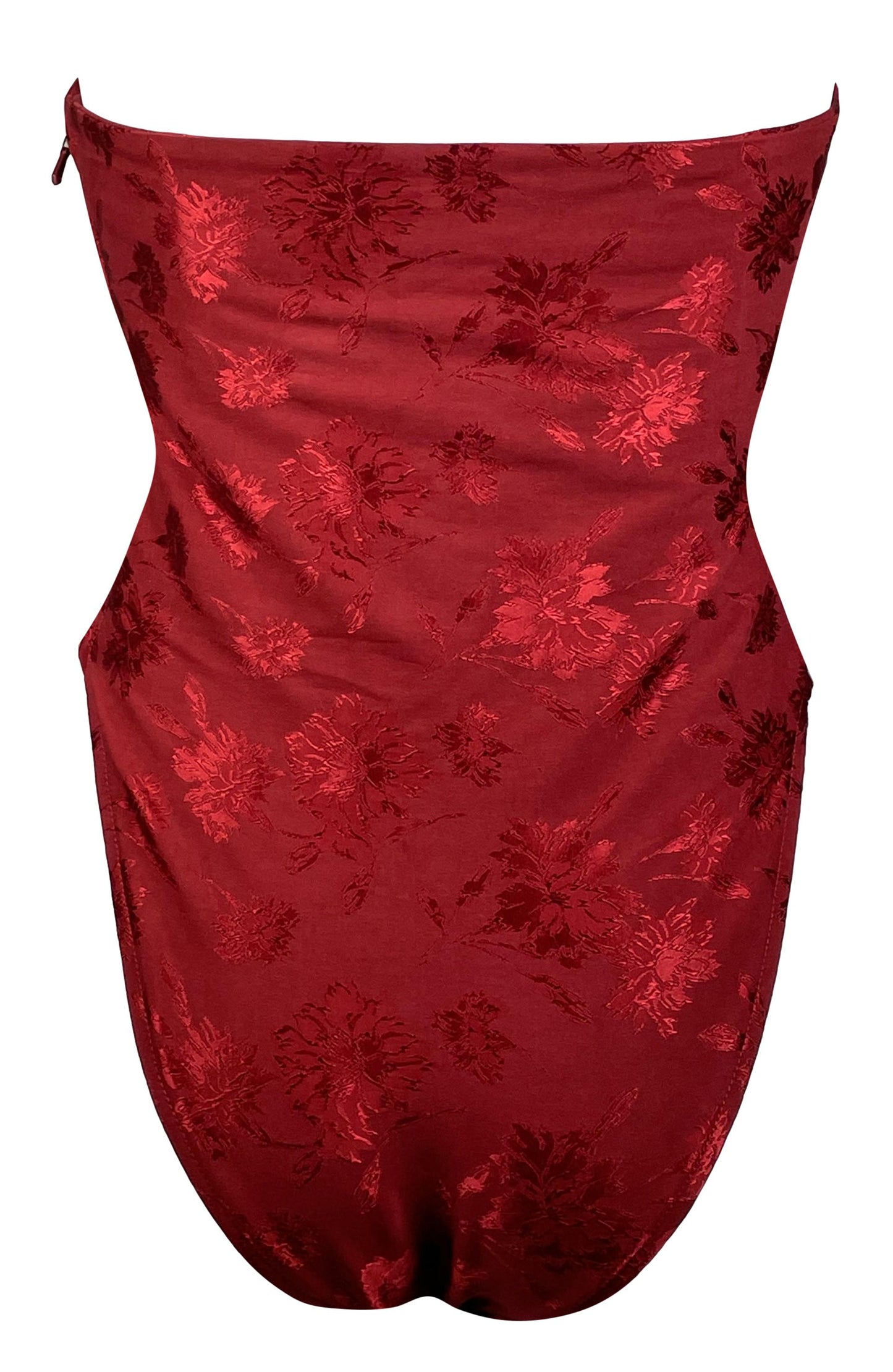 Vintage F/W 1997 Christian Dior by John Galliano Runway Red Strapless Chinoiserie Bodysuit Top