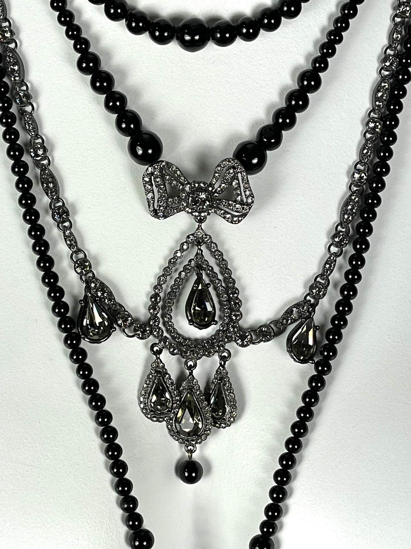 1997 Christian Dior by John Galliano Black Beaded Large Crystal Drop Necklace & Earrings