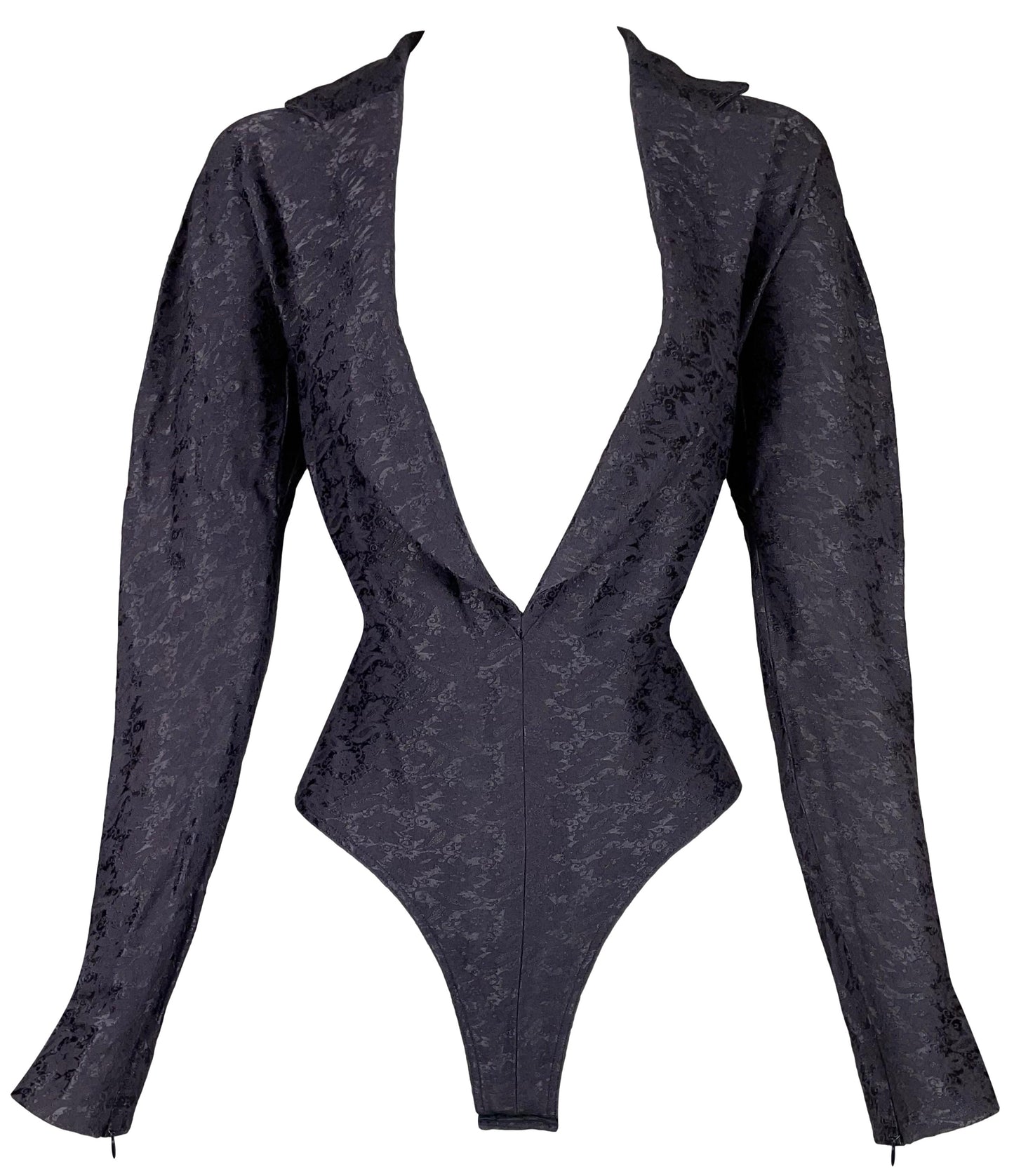 F/W 1997 Christian Dior by John Galliano Runway Plunging Plum Purple Brocade Bodysuit Top