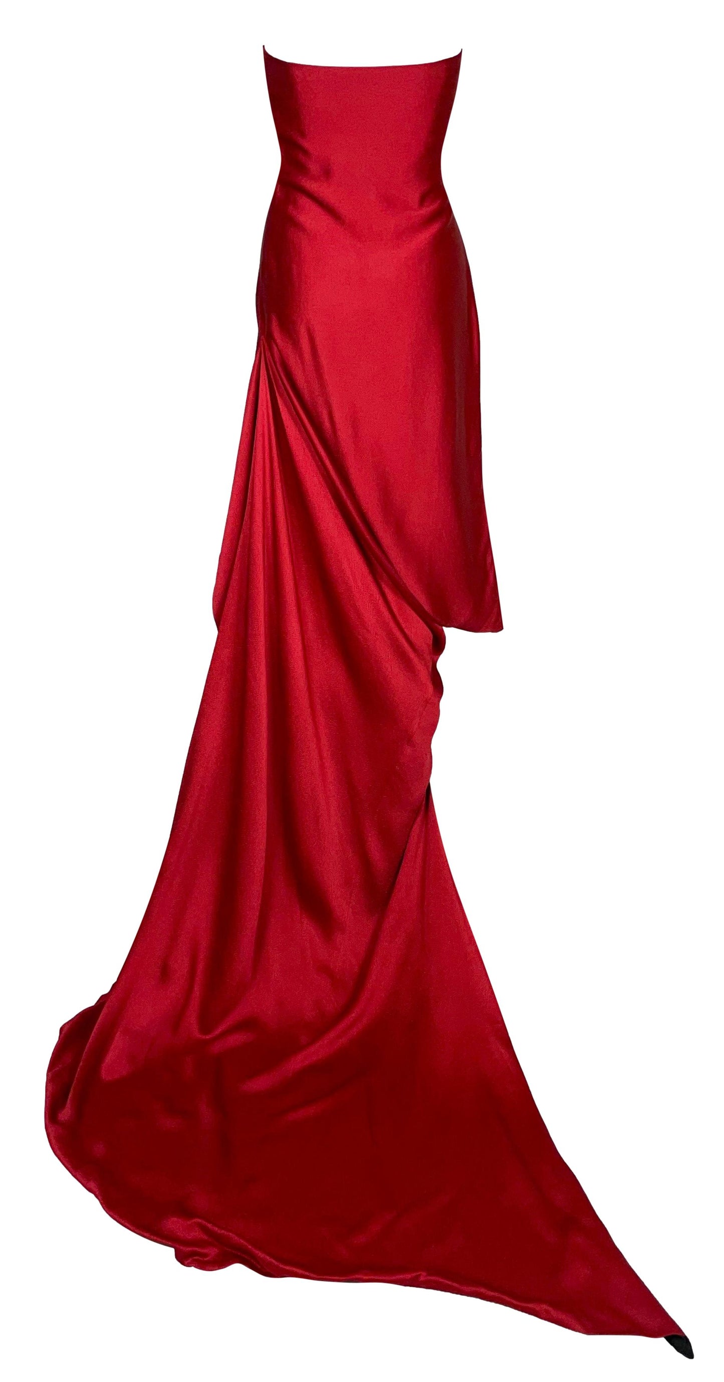 F/W 1997 Christian Dior by John Galliano Runway Red Strapless Mini Dress w Train