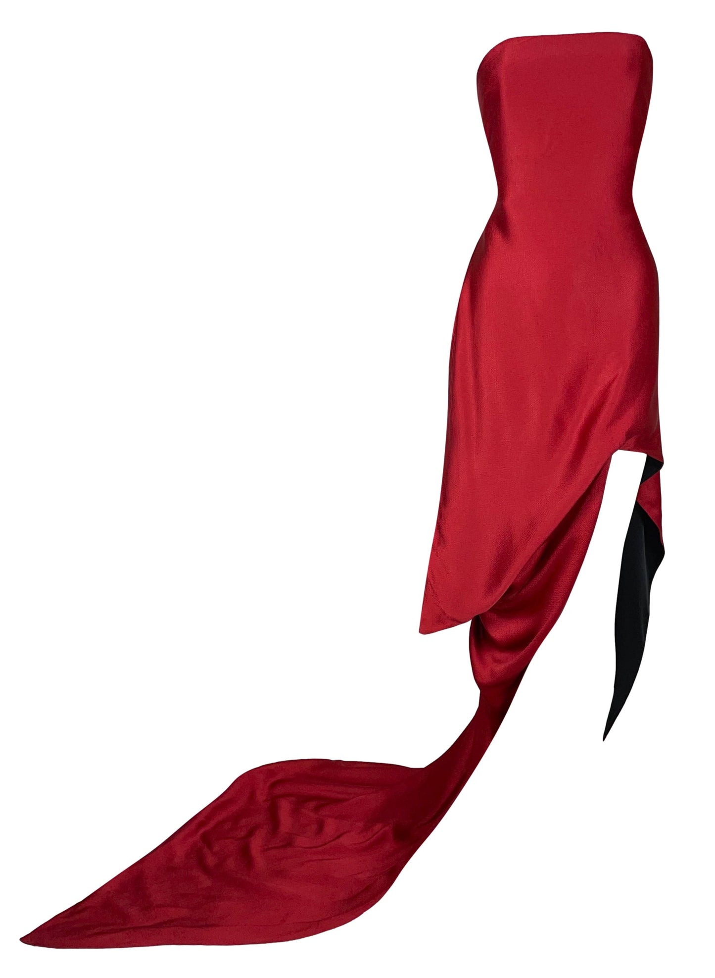 F/W 1997 Christian Dior by John Galliano Runway Red Strapless Mini Dress w Train