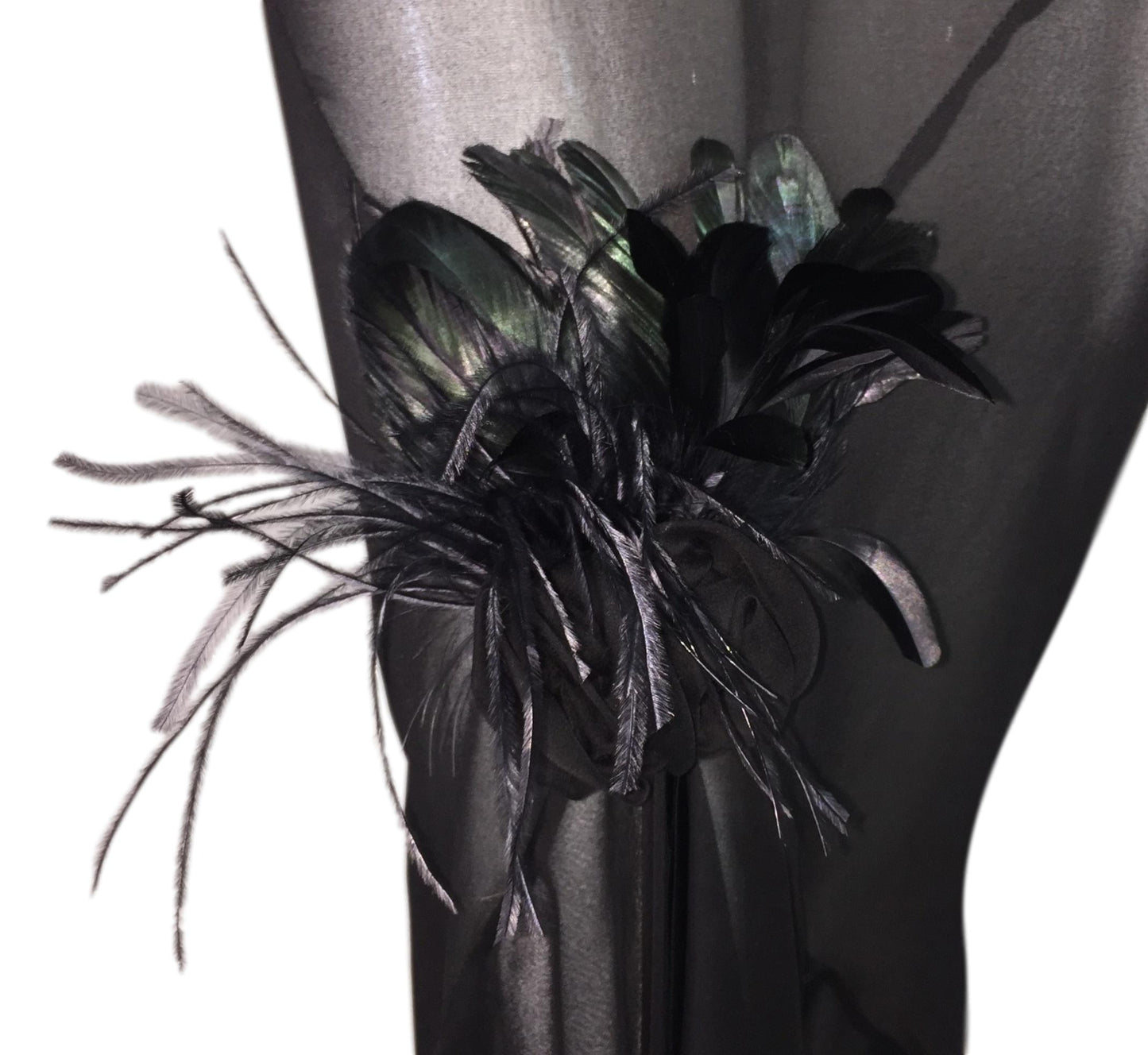 F/W 1997 Dolce & Gabbana Runway Sheer Black Off Shoulder Feather Gown Dress