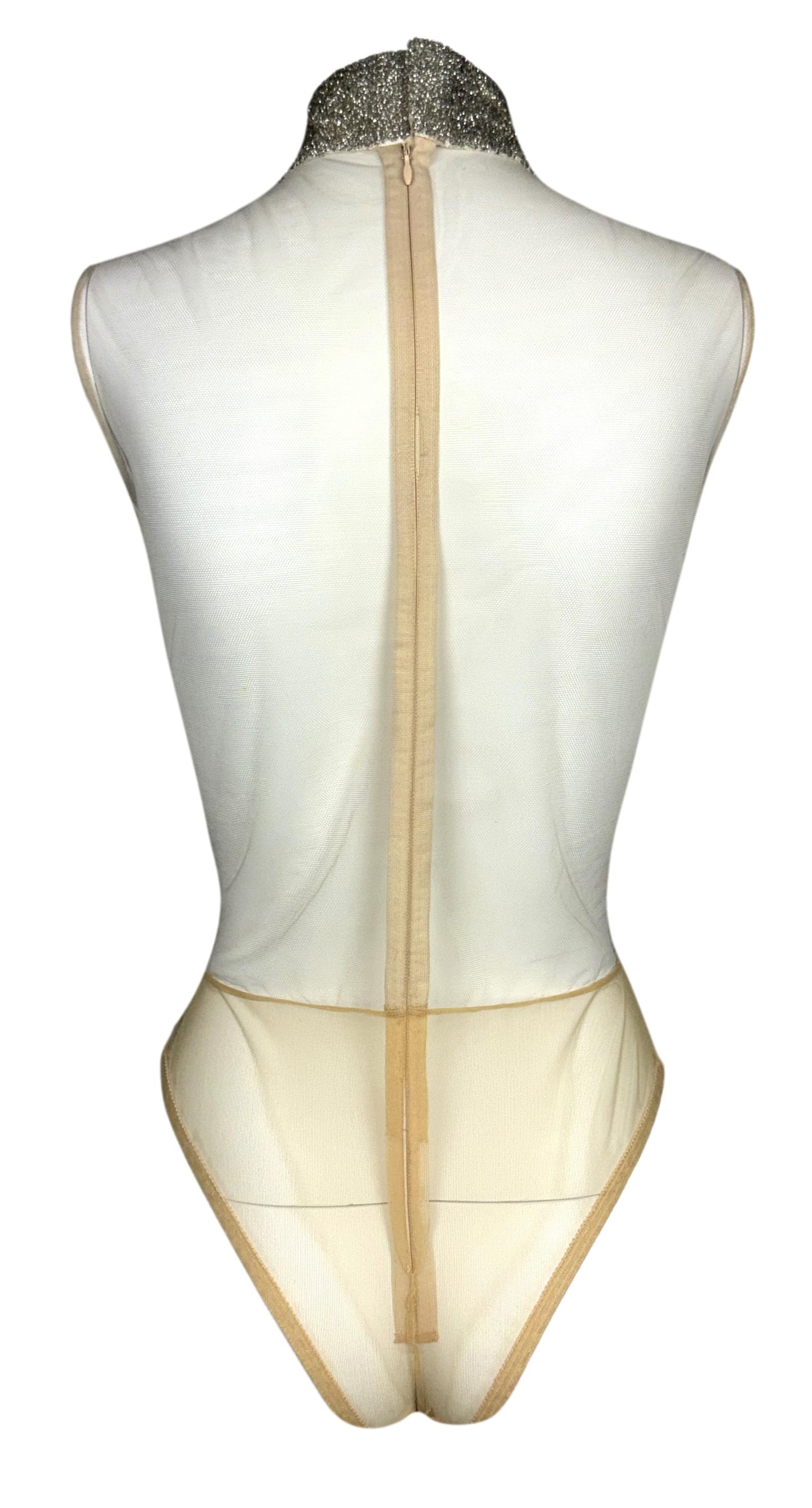 F/W 1997 Givenchy Haute Couture by Alexander McQueen Runway Sheer Nude Crystal Beaded Bodysuit Top