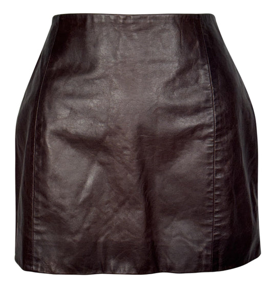 F/W 1997 John Galliano Runway Brown Leather Micro Mini Skirt