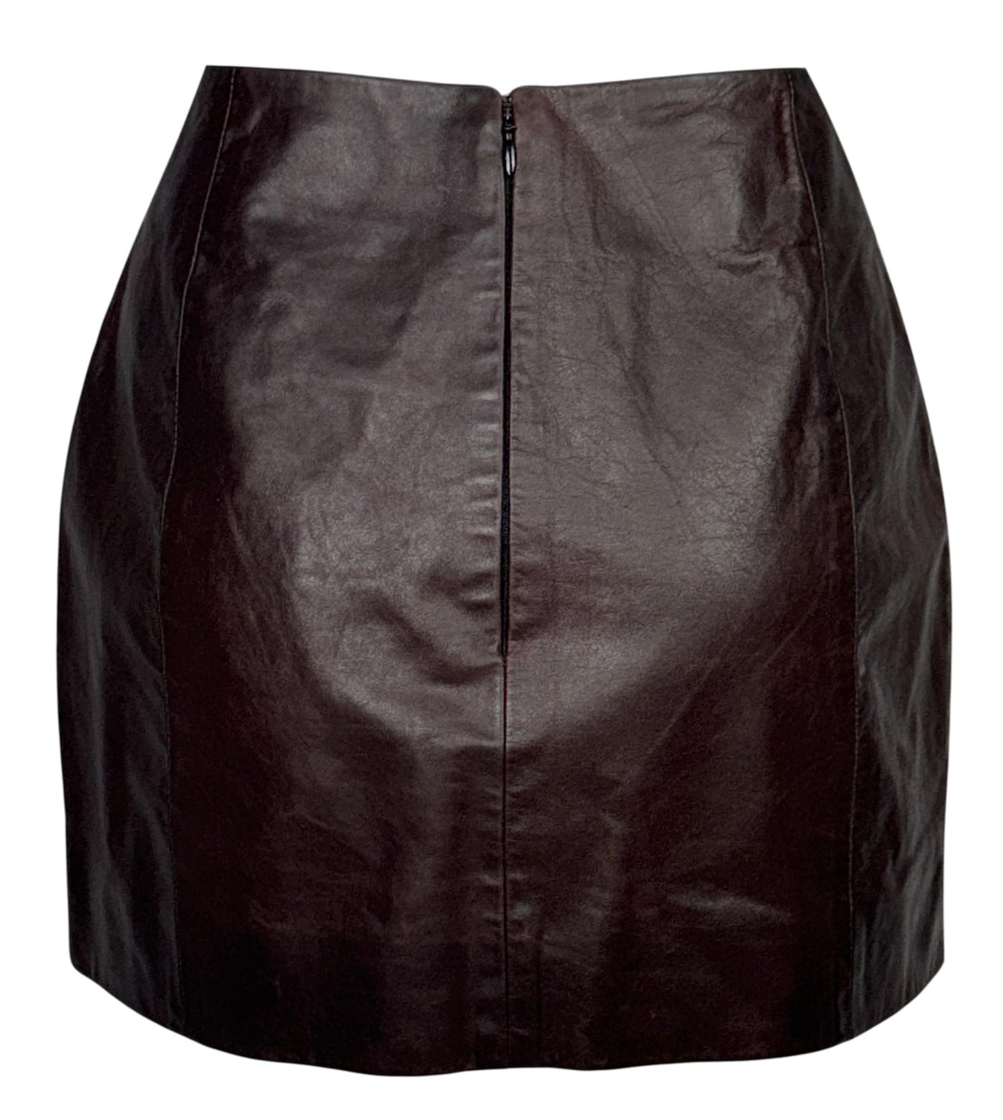 F/W 1997 John Galliano Runway Brown Leather Micro Mini Skirt