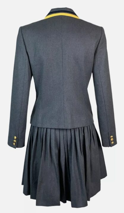 F/W 1997 John Galliano Runway Gray School Girl Pleated Mini Skirt & Jacket Suit