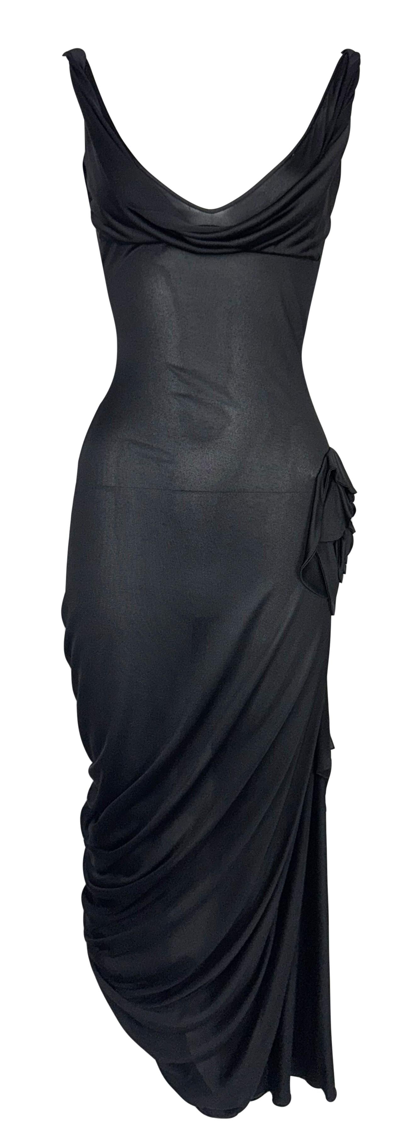 F/W 1997 John Galliano Runway Black Plunging Back High Slit Dress
