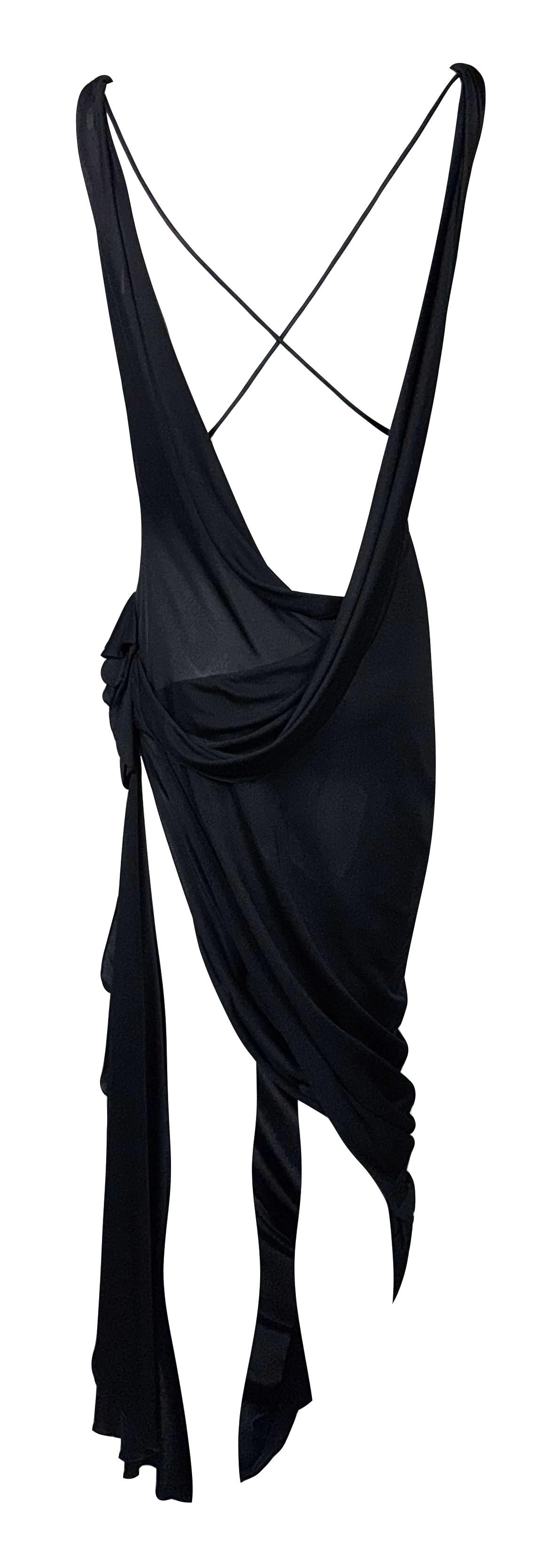 F/W 1997 John Galliano Runway Black Plunging Back High Slit Dress