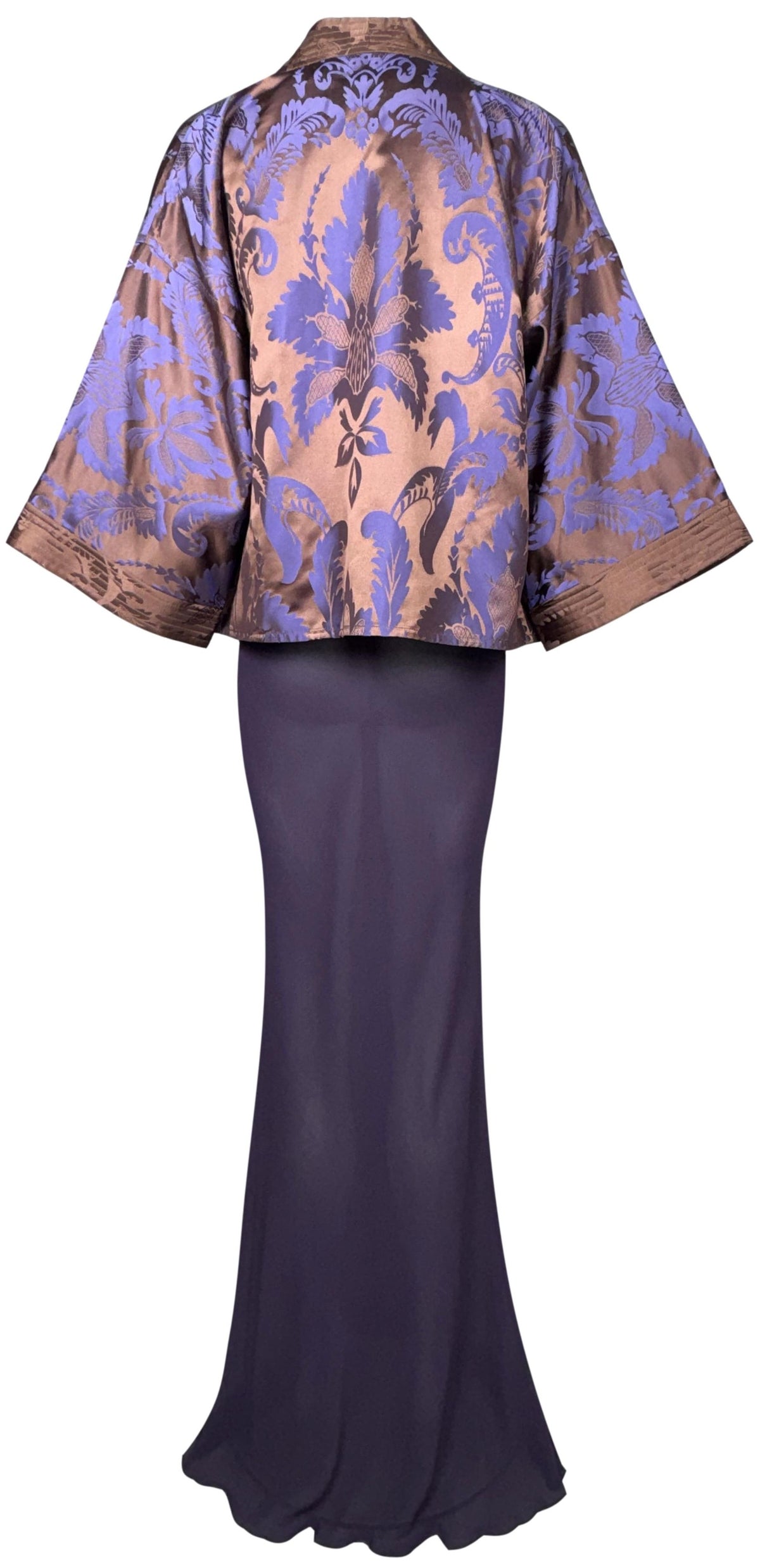 1997 Valentino Purple Bronze Kimono & 2003 John Galliano Sheer Purple Silk Plunging Mermaid Slip Dress