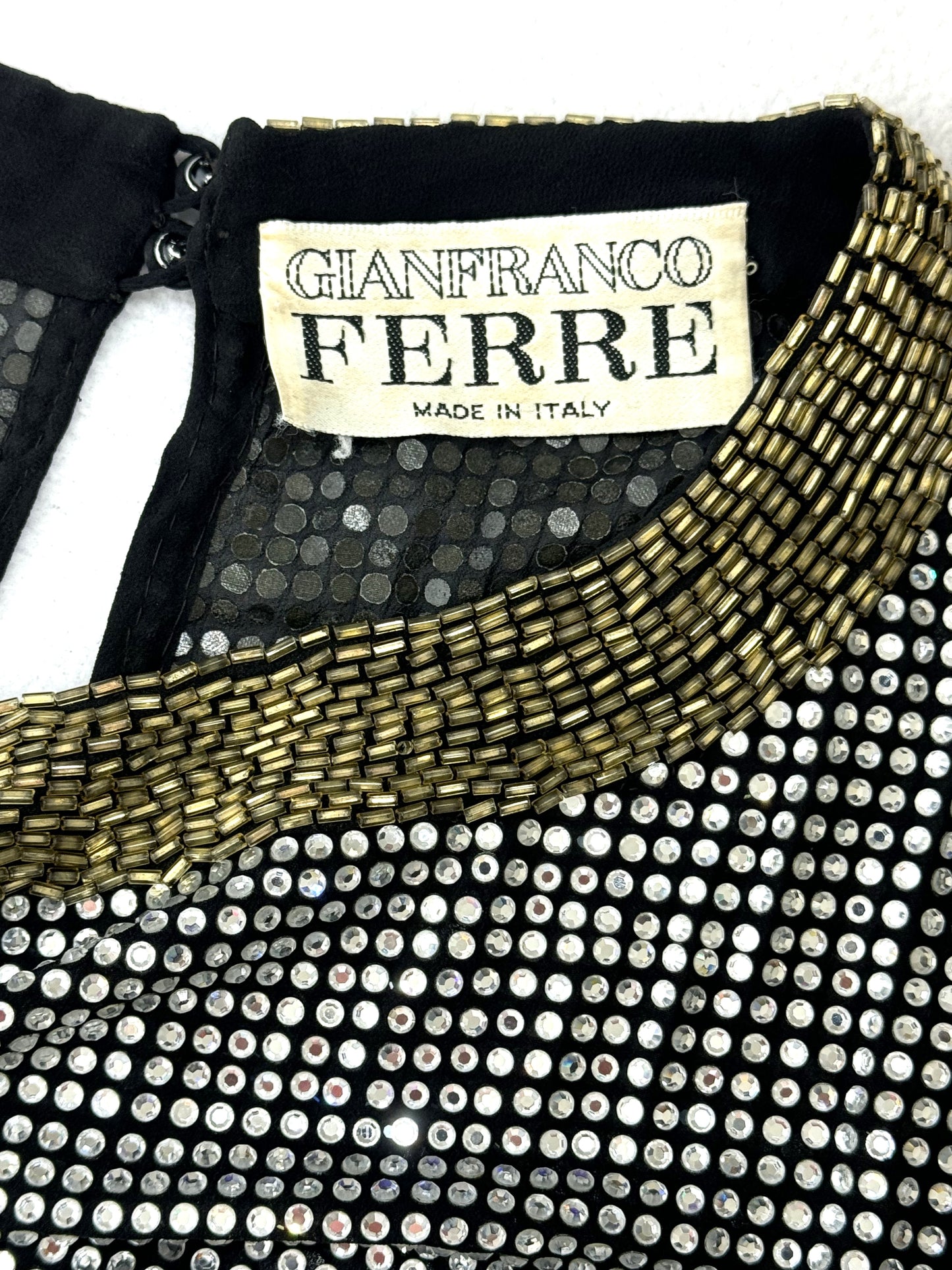 RARE Vintage S/S 1997 Gianfranco Ferre Crystal Beaded Sheer Silk Maxi Dress