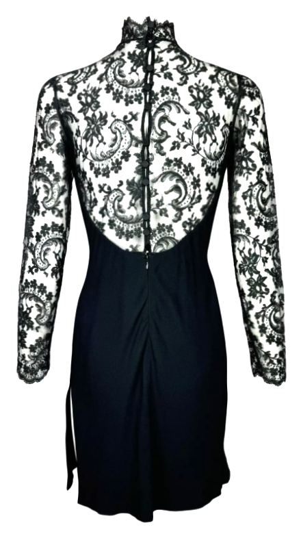 S/S 1997 Givenchy by John Galliano Sheer Black Lace Goth High Neck Mini Dress