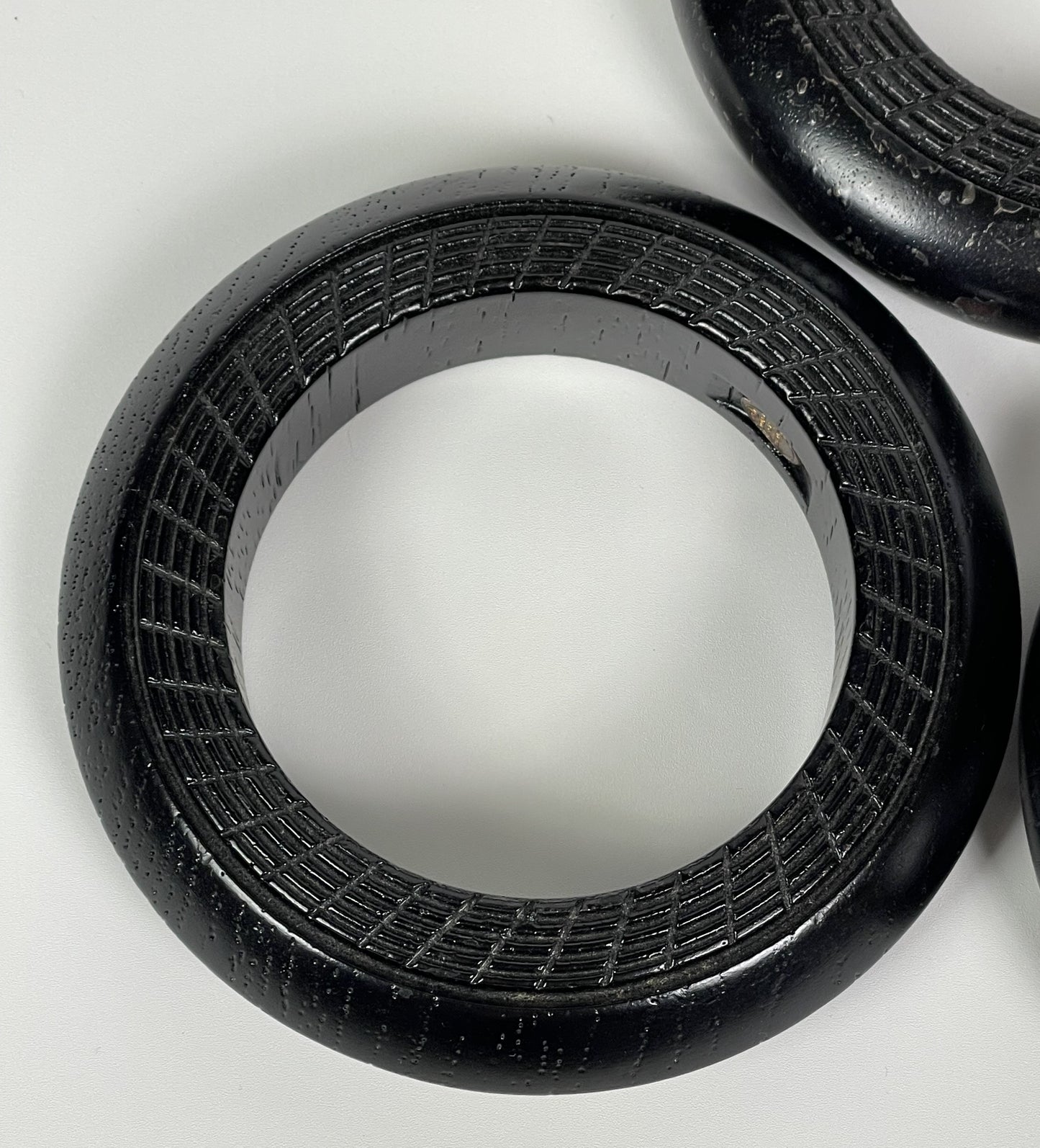 F/W 1999 Christian Dior by John Galliano Runway 3 Brown Wood Tribal Engraved Cuff Bracelets