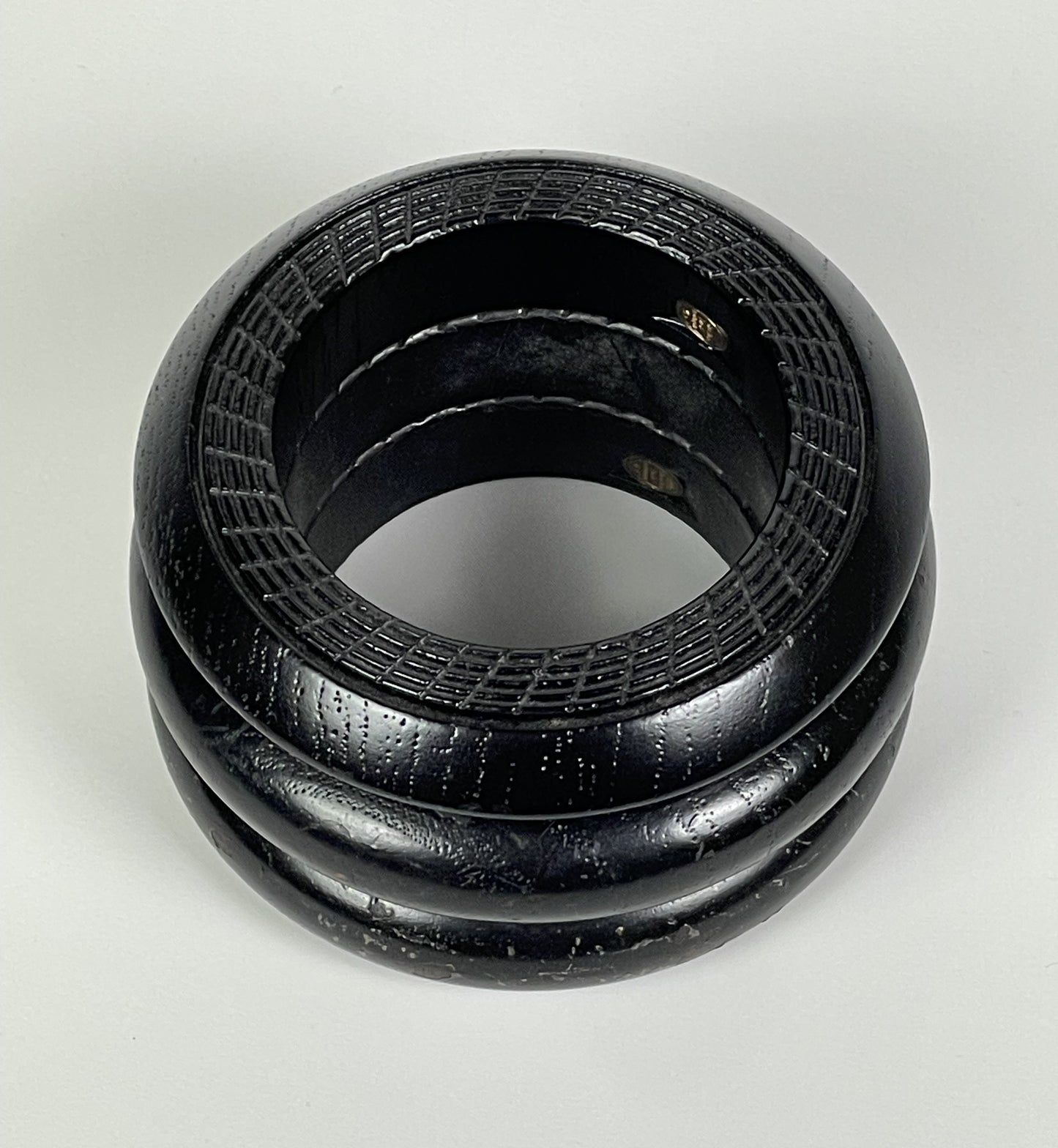F/W 1999 Christian Dior by John Galliano Runway 3 Brown Wood Tribal Engraved Cuff Bracelets