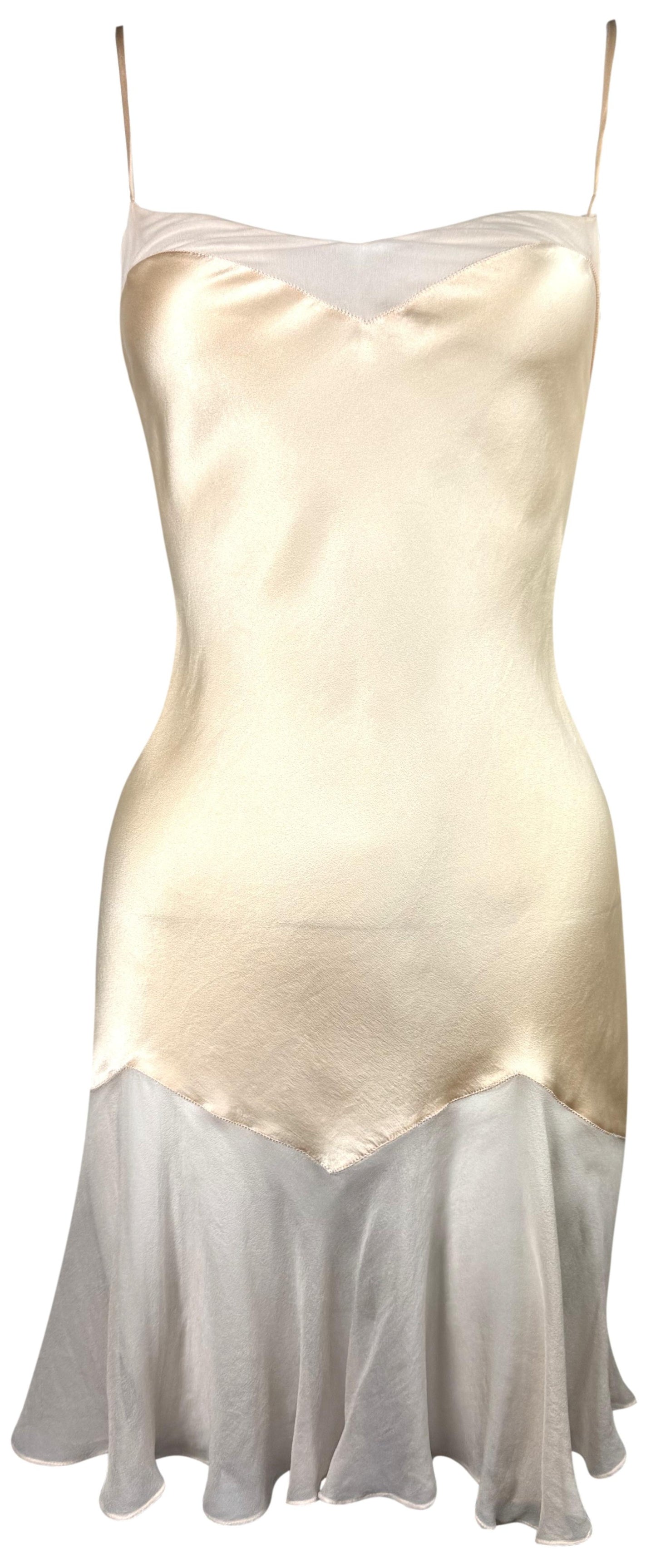 S/S 1998 Christian Dior by John Galliano Cream Silk Satin Ruffle Hem Babydoll Mini Dress