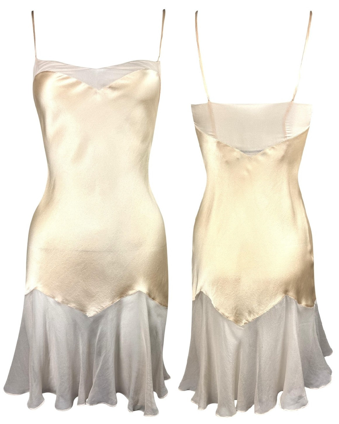 S/S 1998 Christian Dior by John Galliano Cream Silk Satin Ruffle Hem Babydoll Mini Dress