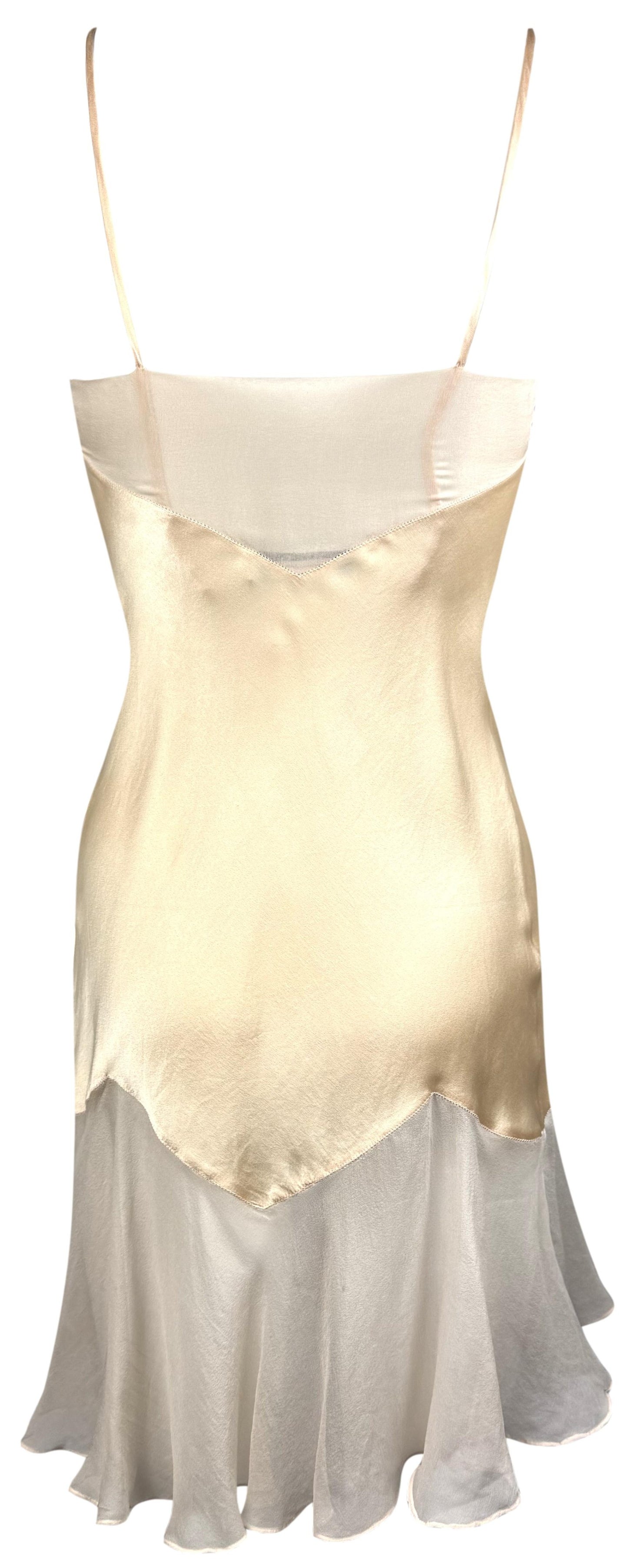 S/S 1998 Christian Dior by John Galliano Cream Silk Satin Ruffle Hem Babydoll Mini Dress