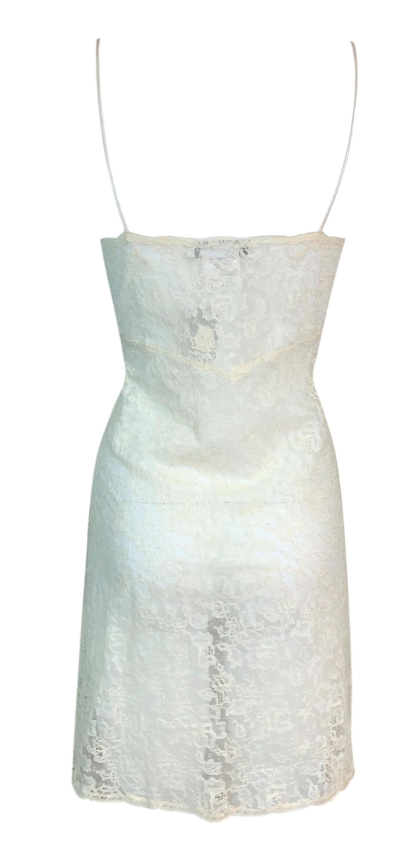 NWT F/W 1998 Christian Dior by John Galliano Sheer Ivory Chantilly Lace Bow Babydoll Mini Dress