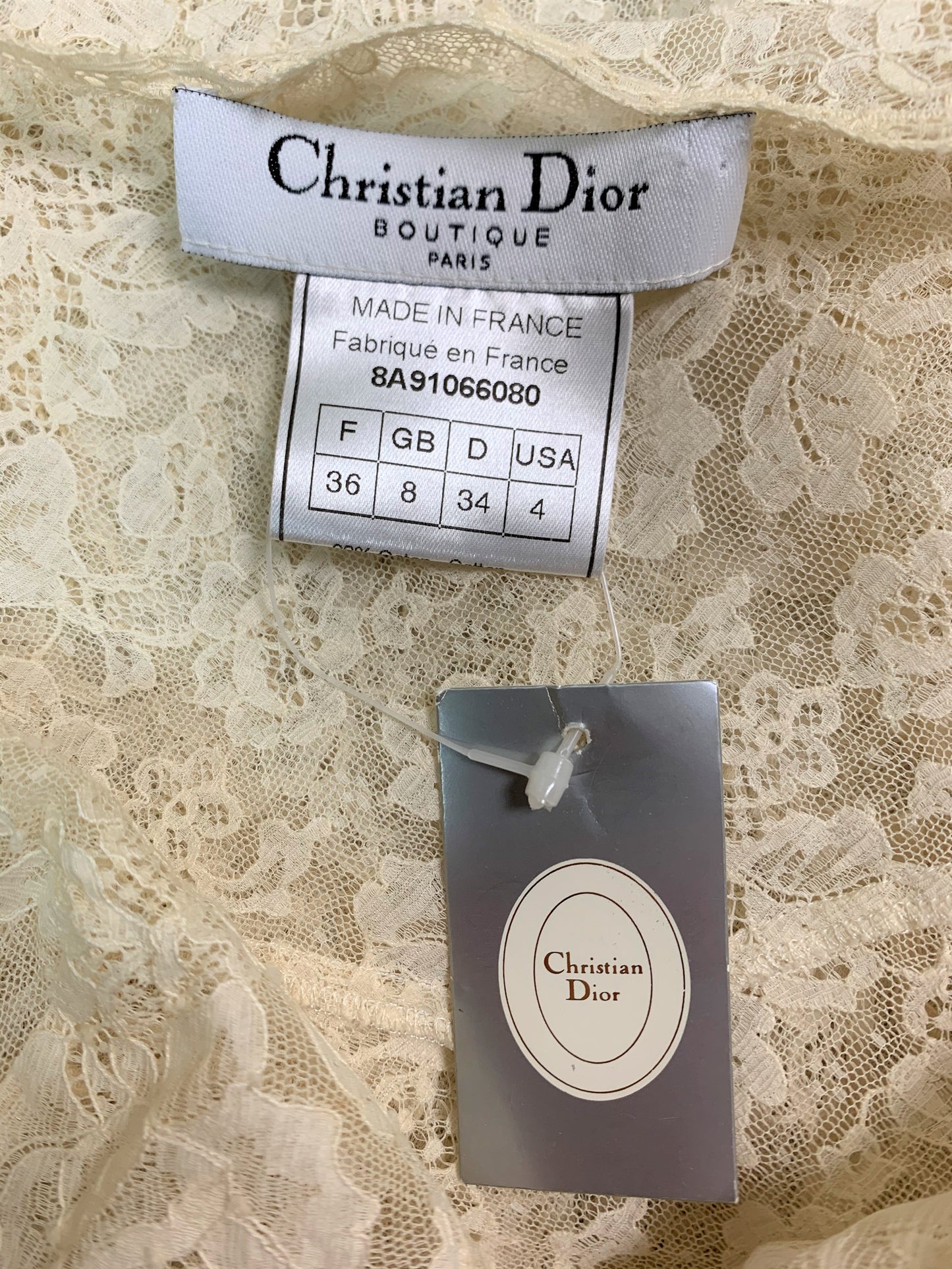 NWT F/W 1998 Christian Dior by John Galliano Sheer Ivory Chantilly Lace Bow Babydoll Mini Dress