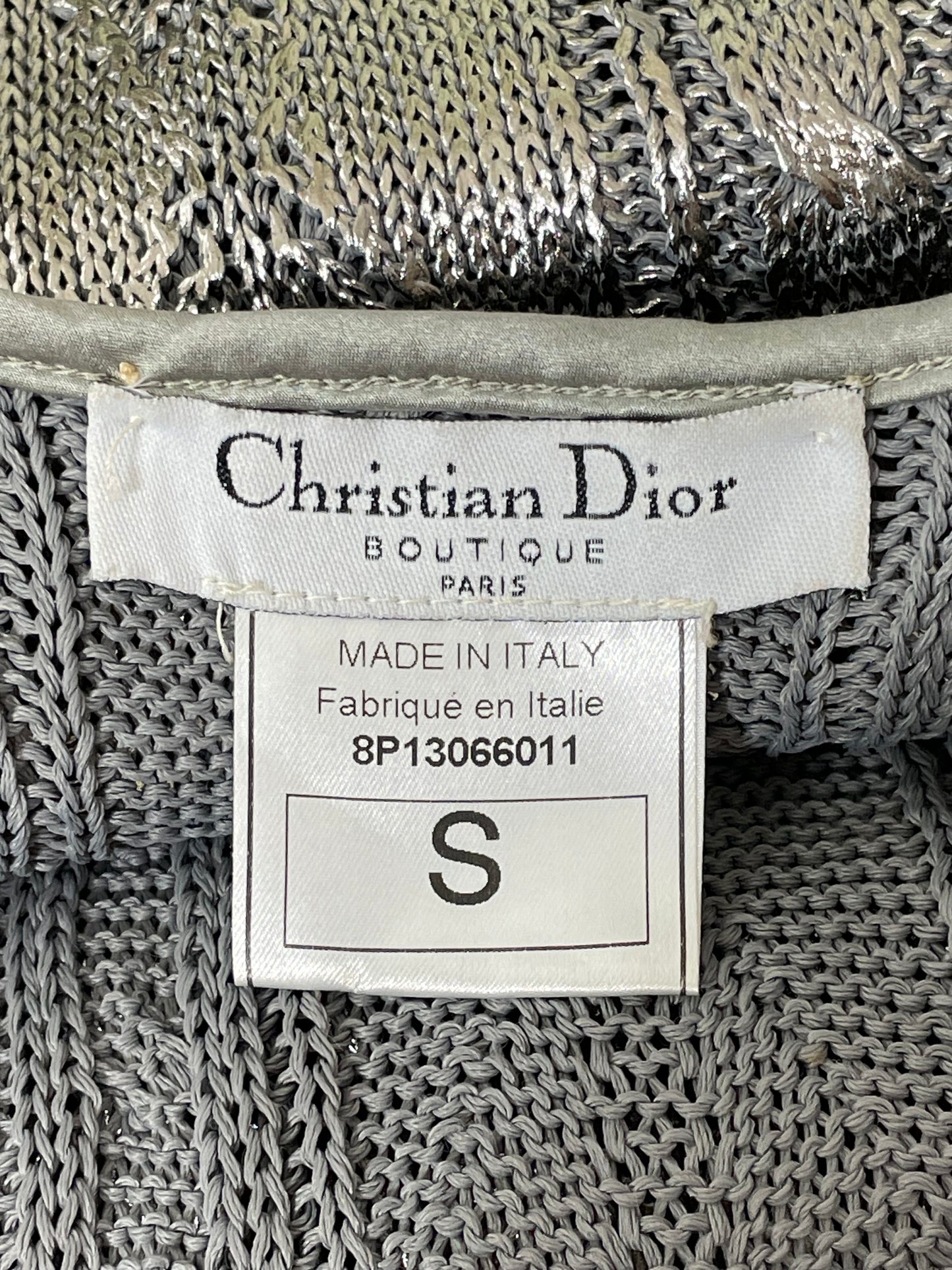 Vintage 1998 Christian Dior by John Galliano Patent Silver Knit Plunging Back Bodycon Mini Dress