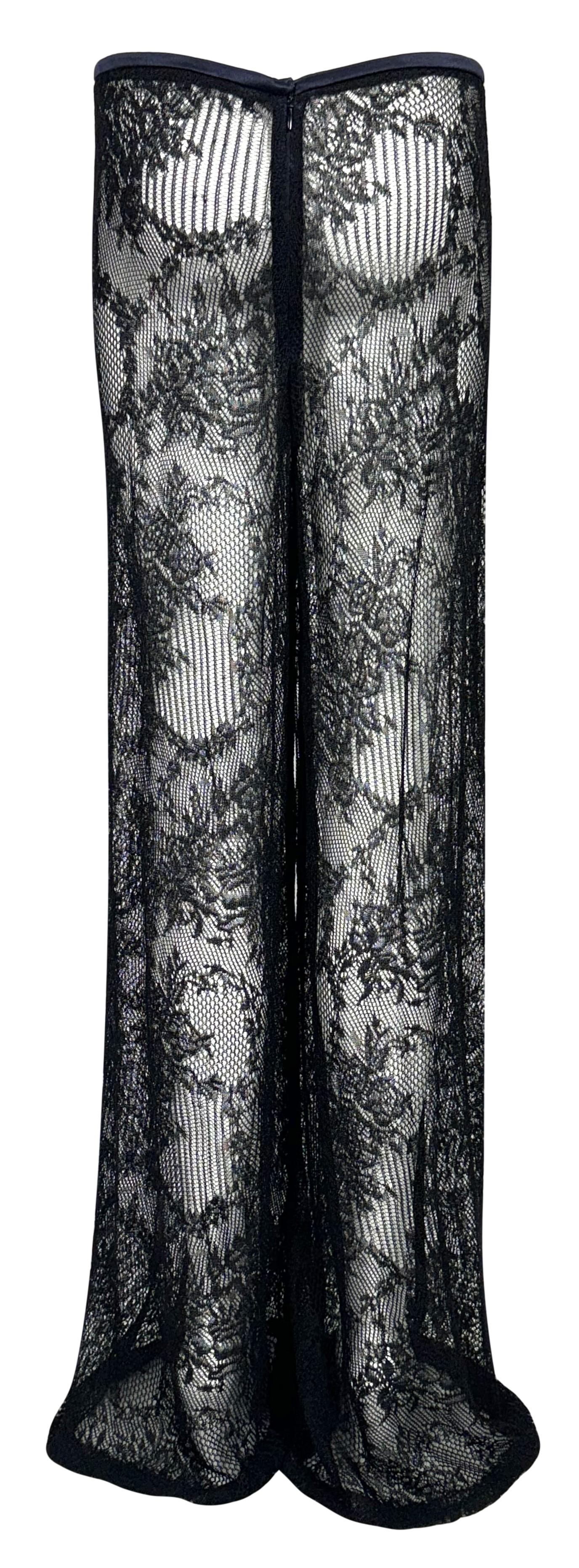 Vintage 1998 Christian Dior by John Galliano Sheer Black Lace & Fishnet Wide Leg Pants