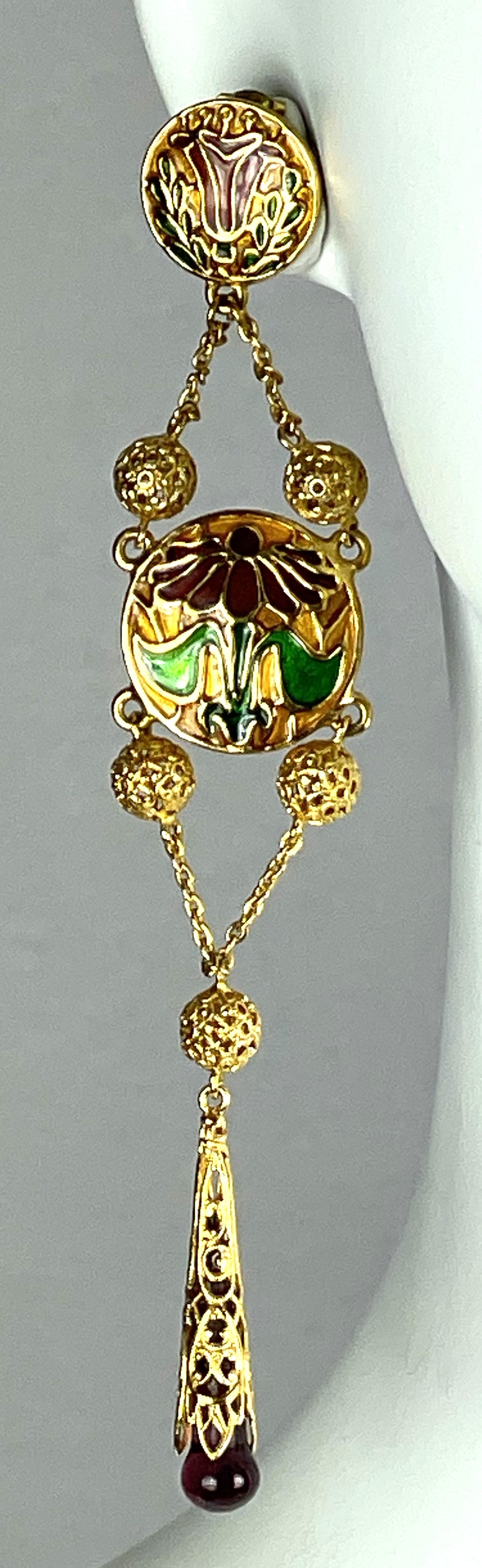 C. 1998 Christian Dior by John Galliano Haute Couture Long Gold Chinoiserie Art Deco 20's Style Earrings