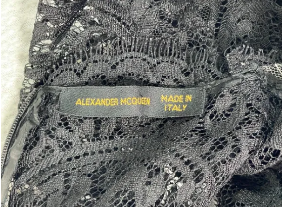 F/W 1998 Alexander McQueen Goth Queen Sheer Nude Mesh & Sheer Black Lace Plunging Jumpsuit