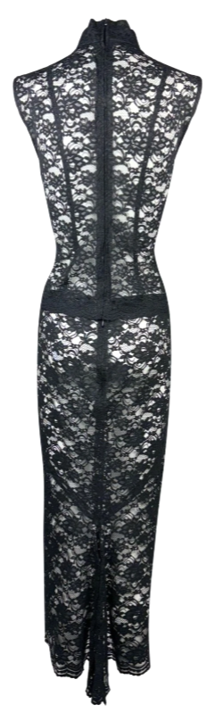 F/W 1998 Alexander McQueen "JOAN" Collection Sheer Black Lace Top & Skirt Set Dress 42