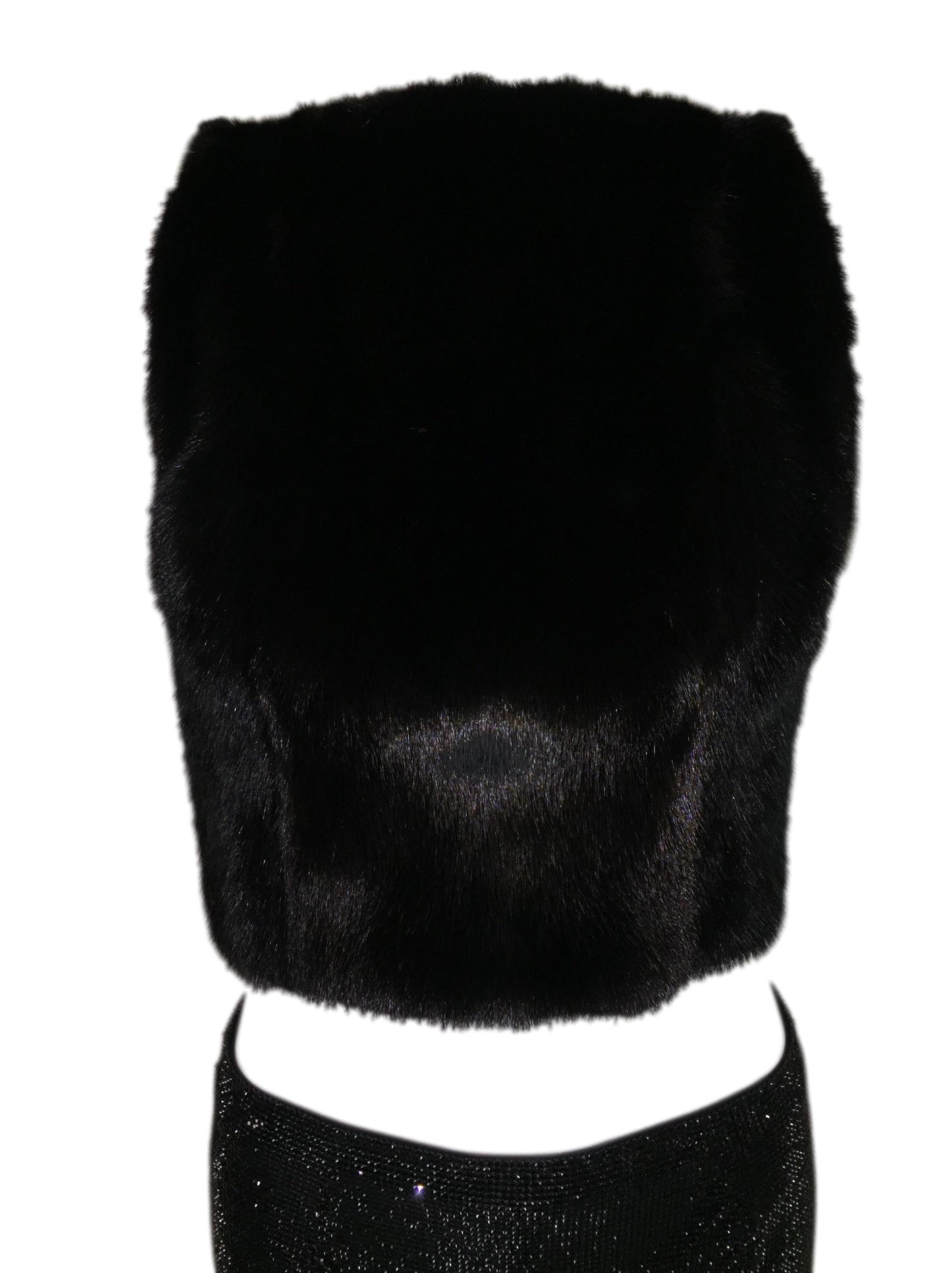 F/W 1998 Atelier Versace Couture Runway Long Black Crystal & Metal Chainmail Maxi Skirt & Mink Crop Top Set