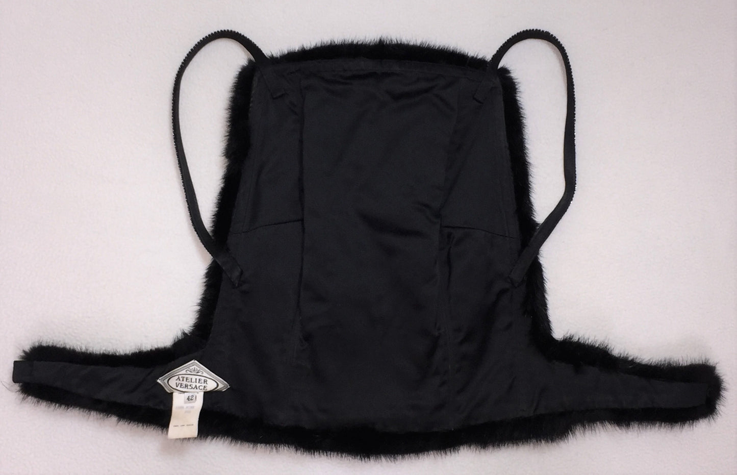 F/W 1998 Atelier Versace Couture Runway Long Black Crystal & Metal Chainmail Maxi Skirt & Mink Crop Top Set