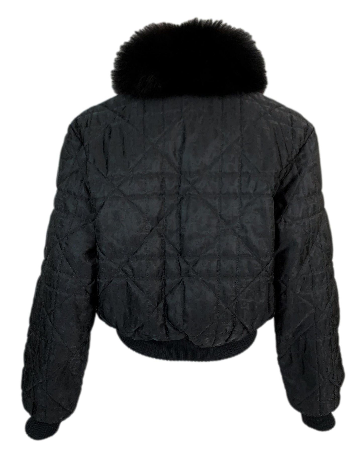 F/W 1998 Christian Dior by John Galliano Black Logo Monogram Fitted Puffer Coat Jacket w Fox Fur Collar