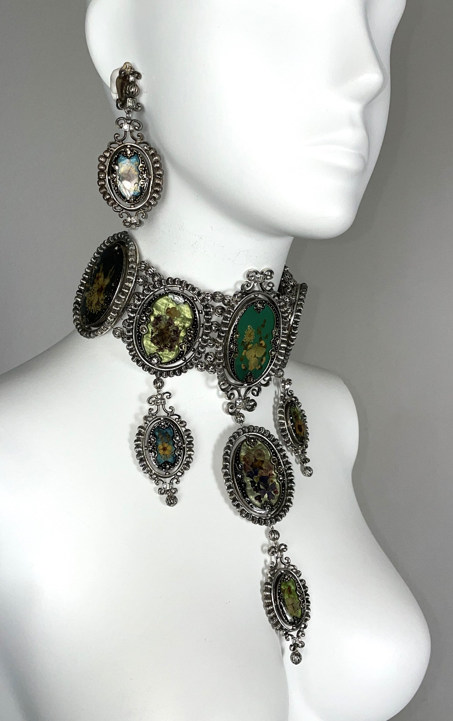 F/W 1998 Christian Dior by John Galliano Runway Large Cameo Choker Necklace & Earrings Set