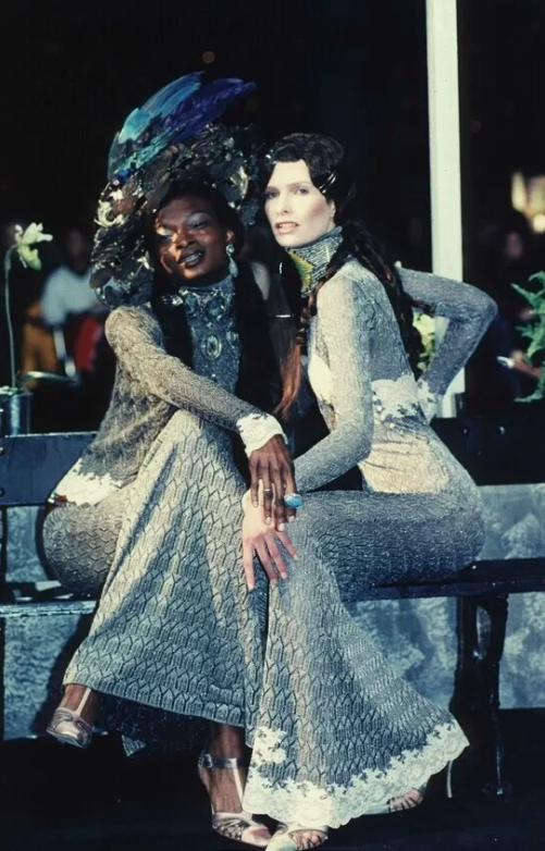 F/W 1998 Christian Dior by John Galliano Runway Silver Knit & Lace L/S Mermaid Maxi Dress