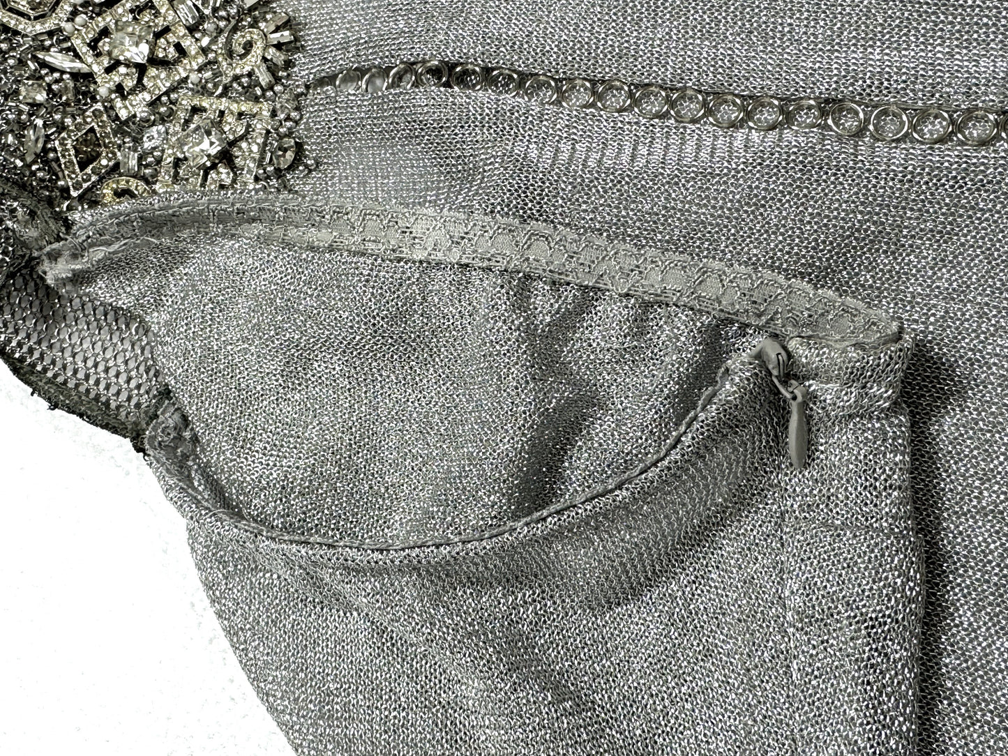 F/W 1998 Gianfranco Ferre Joan of Arc Chainmail Silver Knit Embellished Mermaid Gown Dress