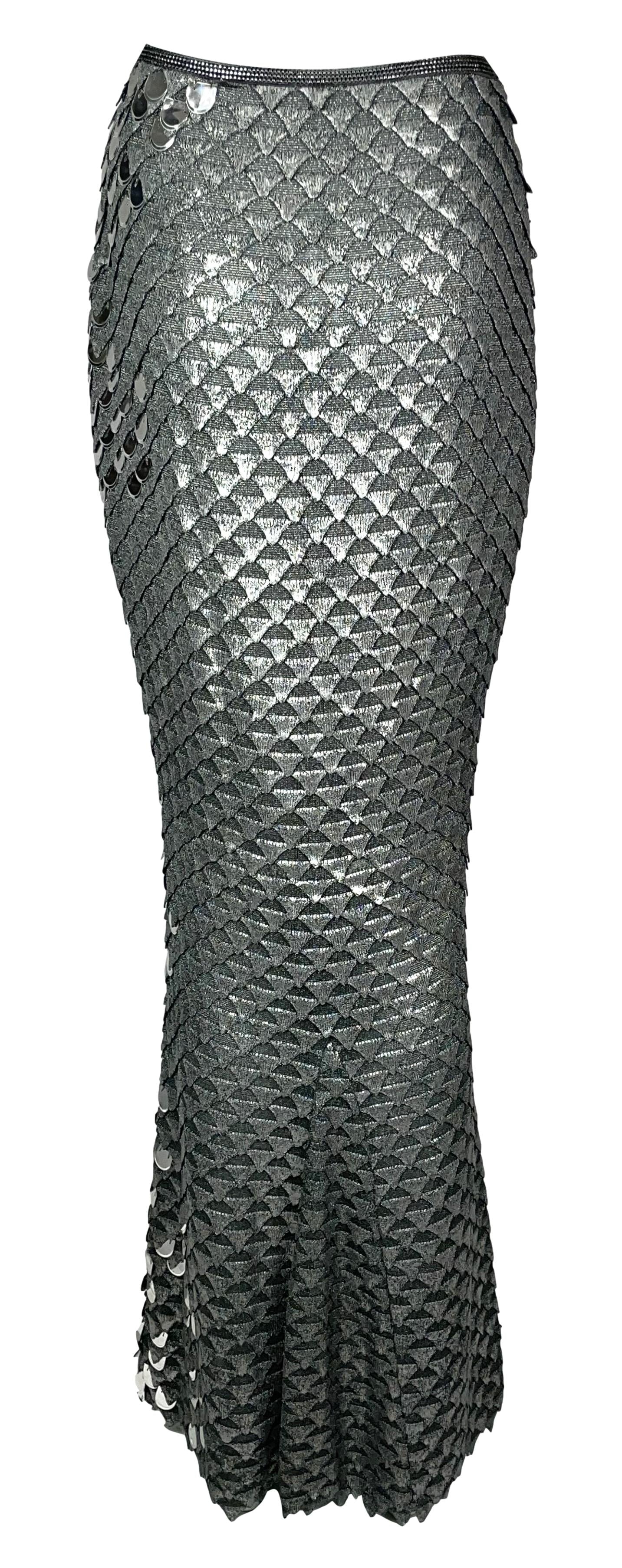 Vintage F/W 1998 Gianfranco Ferre Runway Gray & Silver Mermaid Scales Maxi Skirt