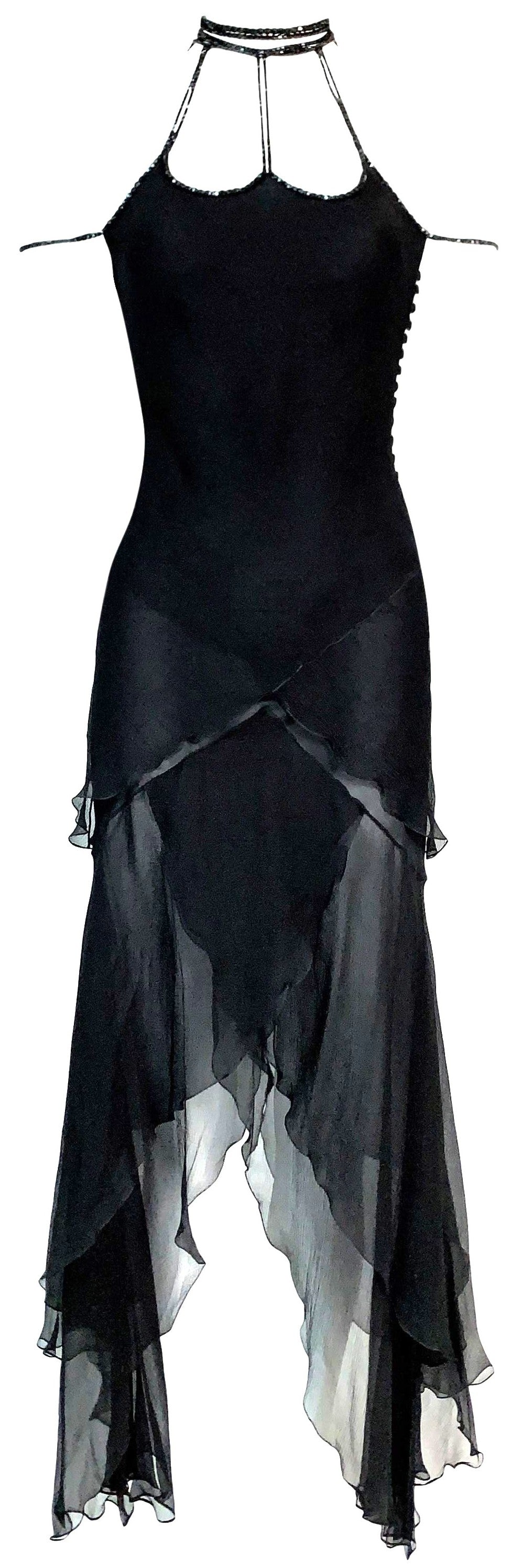1998 Resort Christian Dior by John Galliano Runway Black Silk Beaded Choker Dress