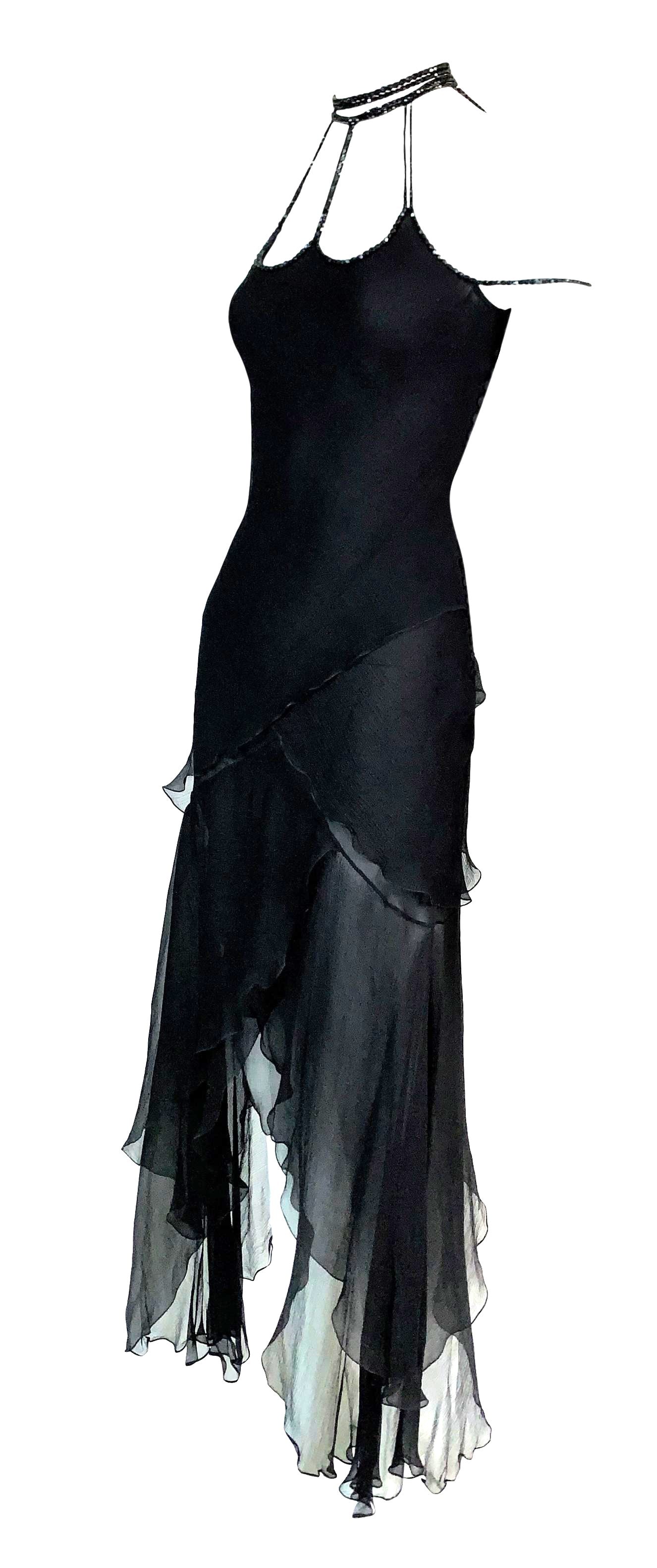 1998 Resort Christian Dior by John Galliano Runway Black Silk Beaded Choker Dress