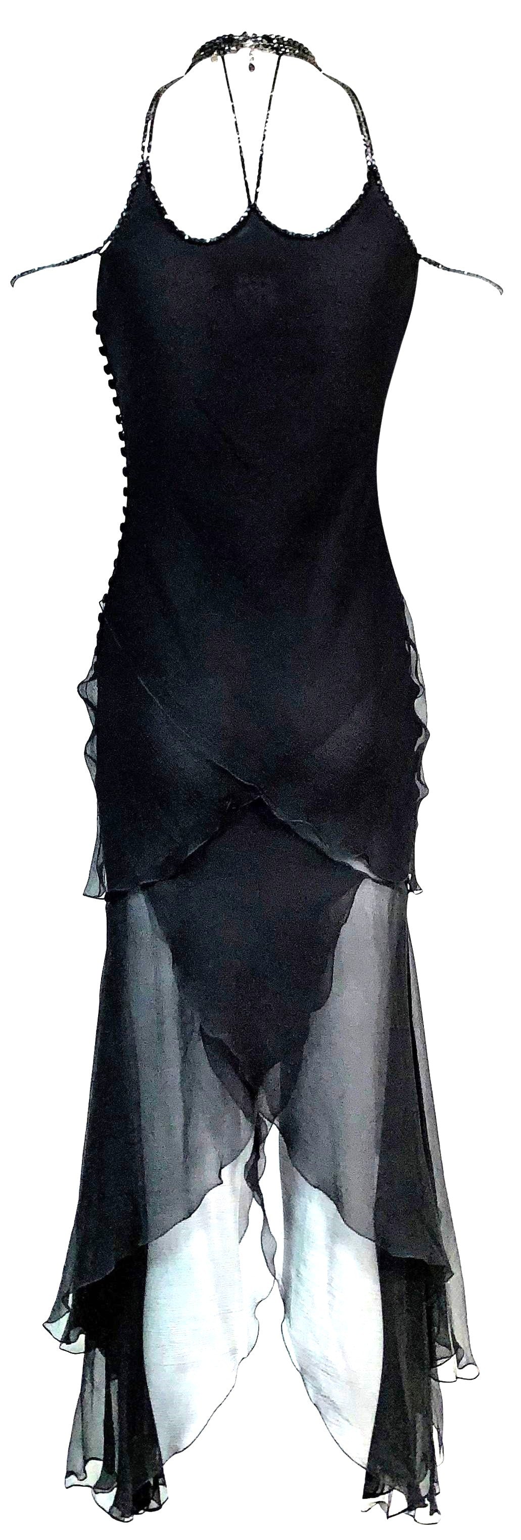 1998 Resort Christian Dior by John Galliano Runway Black Silk Beaded Choker Dress