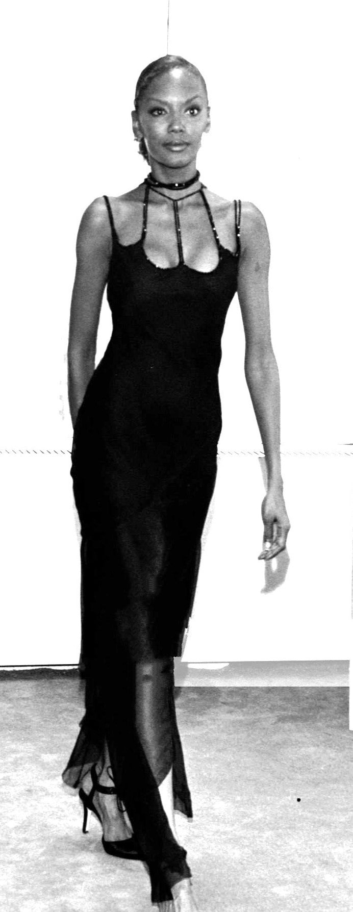 1998 Resort Christian Dior by John Galliano Runway Black Silk Beaded Choker Dress