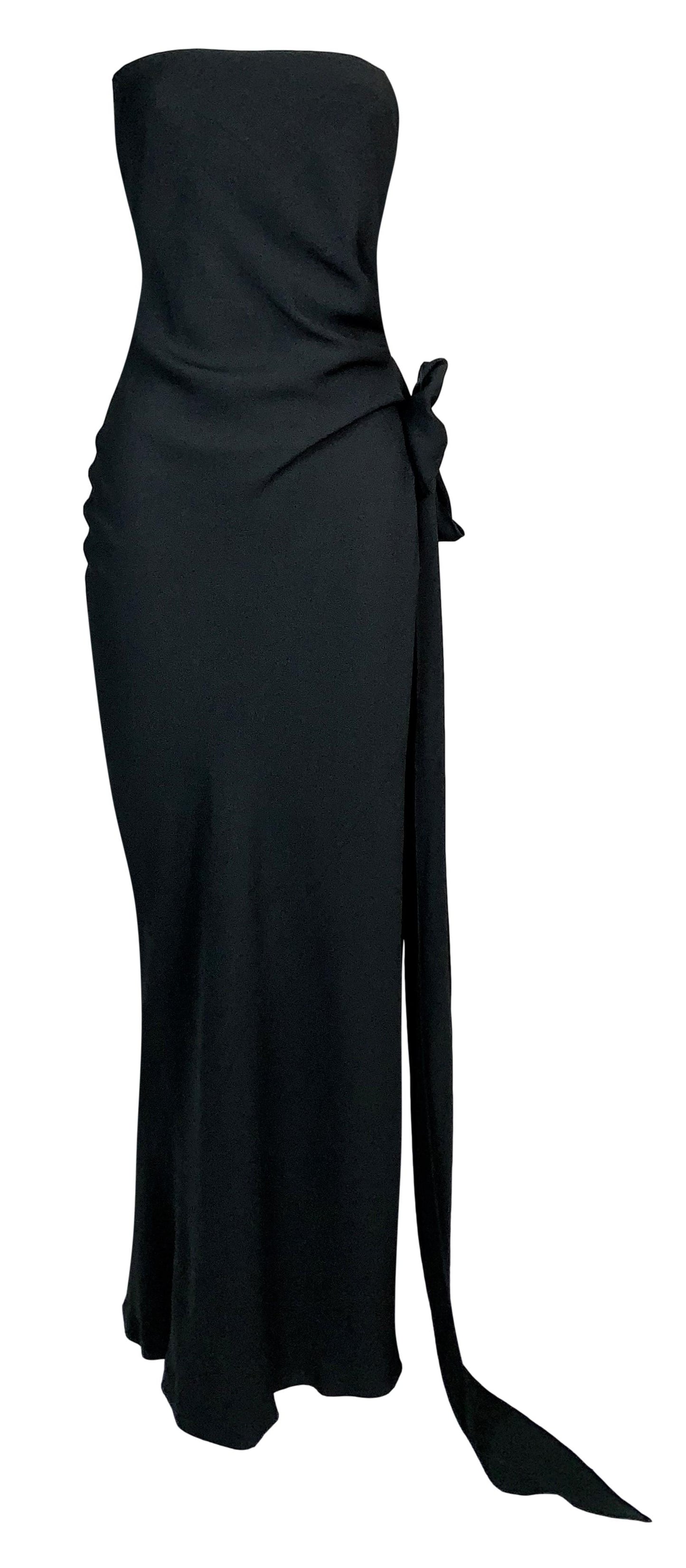 S/S 1998 Christian Dior by John Galliano Strapless Black High Slit Bow Dress