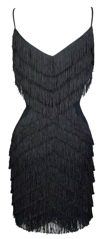 Vintage S/S 1998 Christian Dior by John Galliano 1930's Flapper Style Black Fringe Mini Dress