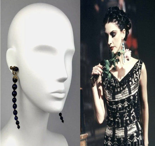 S/S 1998 Christian Dior by John Galliano Runway Extra Long Dark Blue Drop Earrings