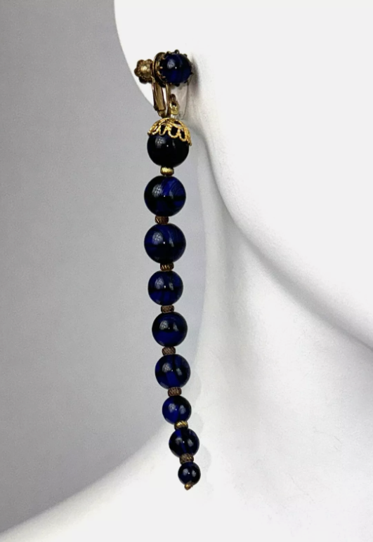 S/S 1998 Christian Dior by John Galliano Runway Extra Long Dark Blue Drop Earrings