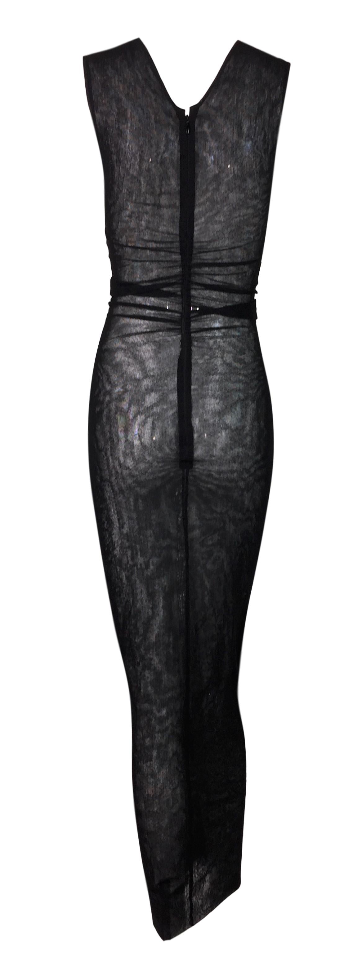 S/S 1998 Dolce & Gabbana Runway Sheer Black Mesh Madonna Mary Crystal Wiggle Maxi Dress