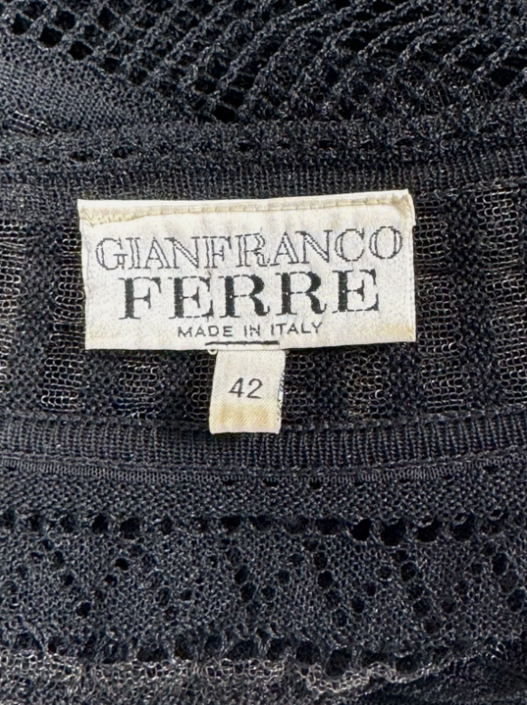 S/S 1998 Gianfranco Ferre Runway Sheer Black Knit Fishnet Mermaid Gown Dress