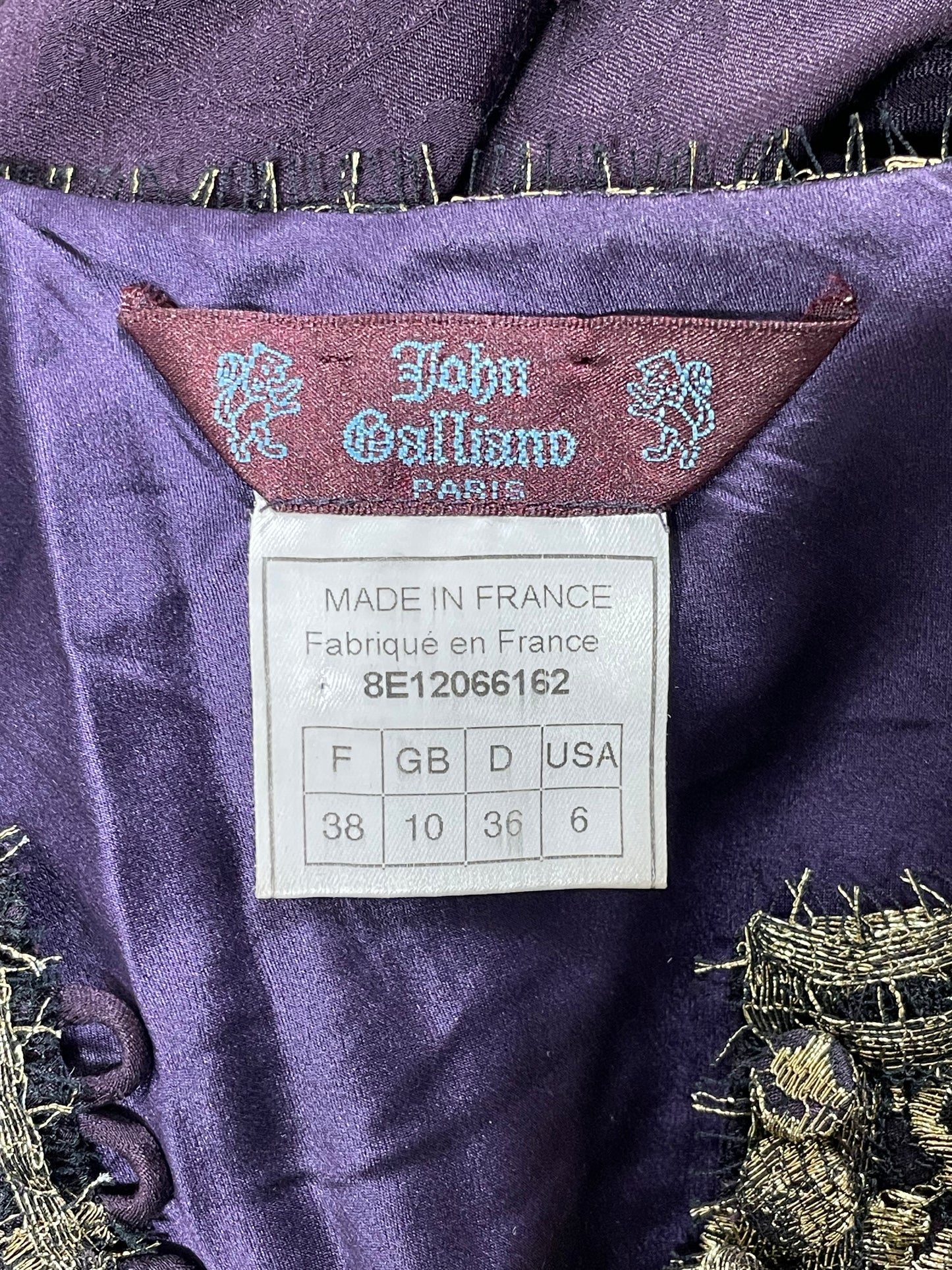 S/S 1998 John Galliano Runway Eggplant & Gold Embroidered Gown Dress w Train