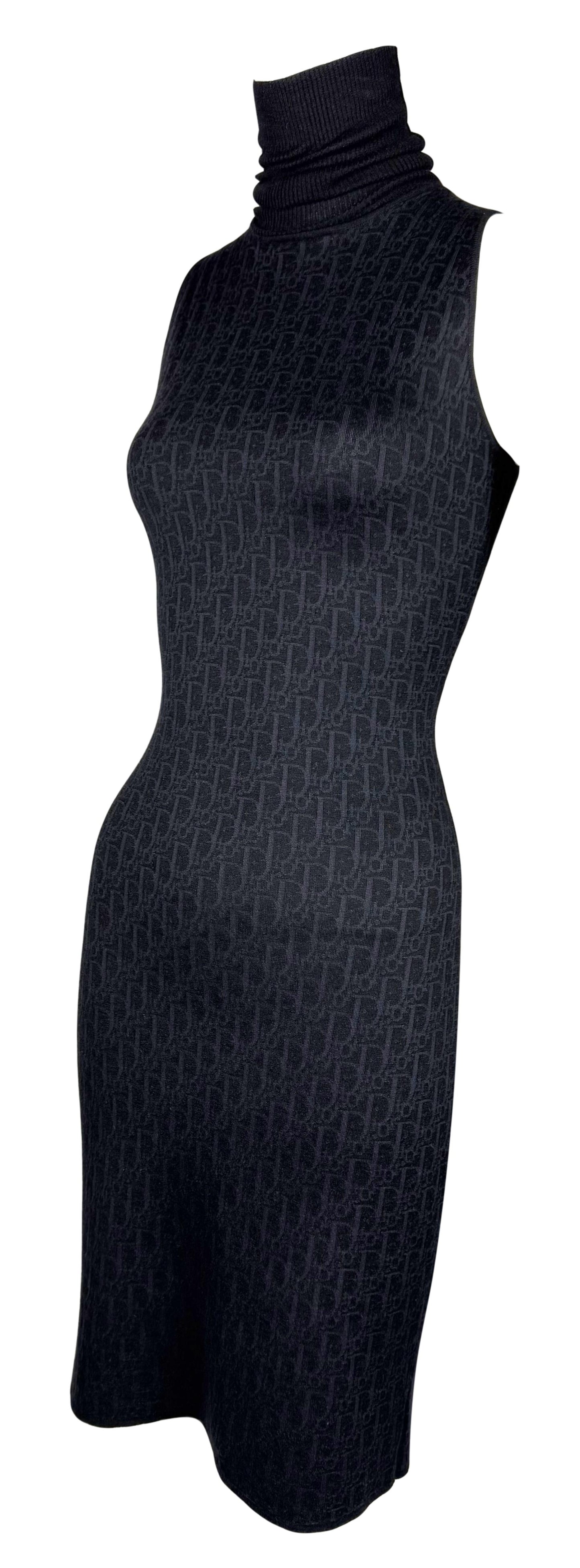 Vintage 1999 Christian Dior by John Galliano Black Logo Monogram Cashmere & Silk Bodycon Dress