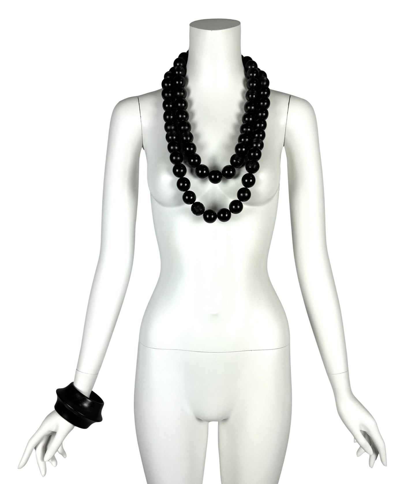 Vintage 1999 Christian Dior by John Galliano Large Ebony Wood Necklace & Wide Cuff Bracelet